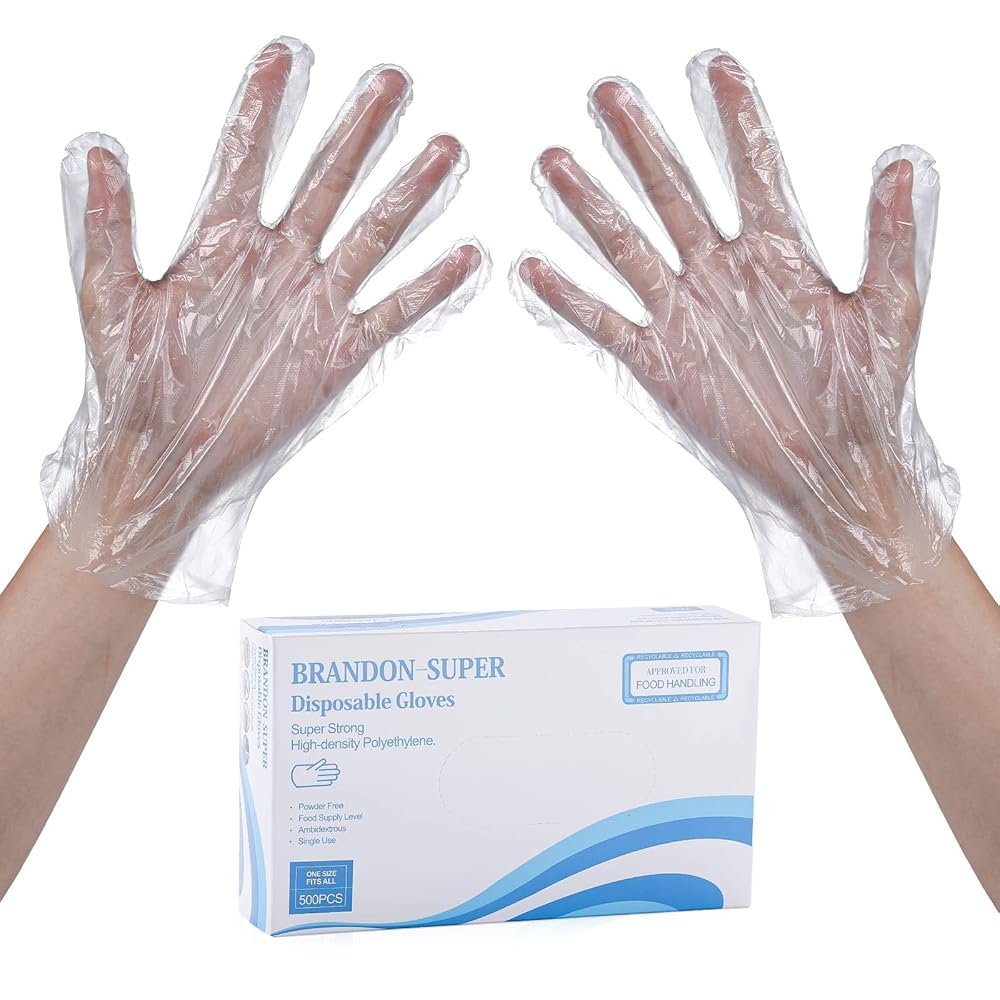 Brandon-super Disposable Food Prep Gloves - 500 Piece Plastic Food Safe Disposable Gloves, Food Handling, One Size Fits Most 500 PCS