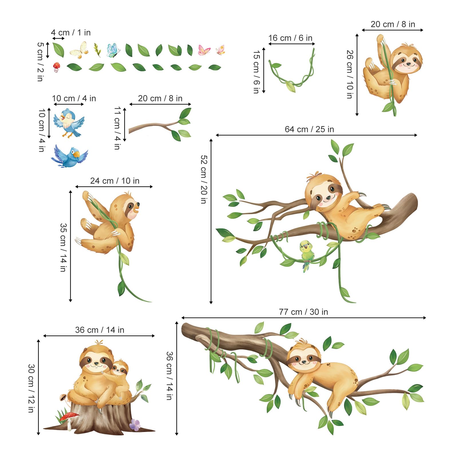 Vinilo Pared Infantil WandSticker4U®- Pegatinas De Pared Infantiles  ANIMALES DE LA JUNGLA (75 X 66 Cm) I Mono Selva Safari Cebra Leopardo árbol  Rama I Adhesivos Pared Decorativon Habitación Infantiles Niños Niña, image size:1600x1600