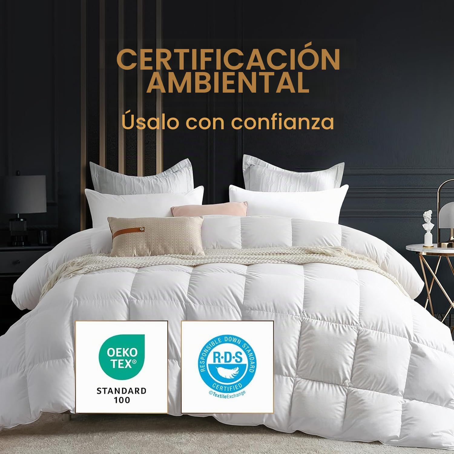 C&W Edredón de plumón de Ganso Blanco, tamaño Queen, Relleno de edredón de plumón Pesado para Invierno, Potencia de Relleno 750, Peso de Relleno de 55 onzas, Color Blanco sólido