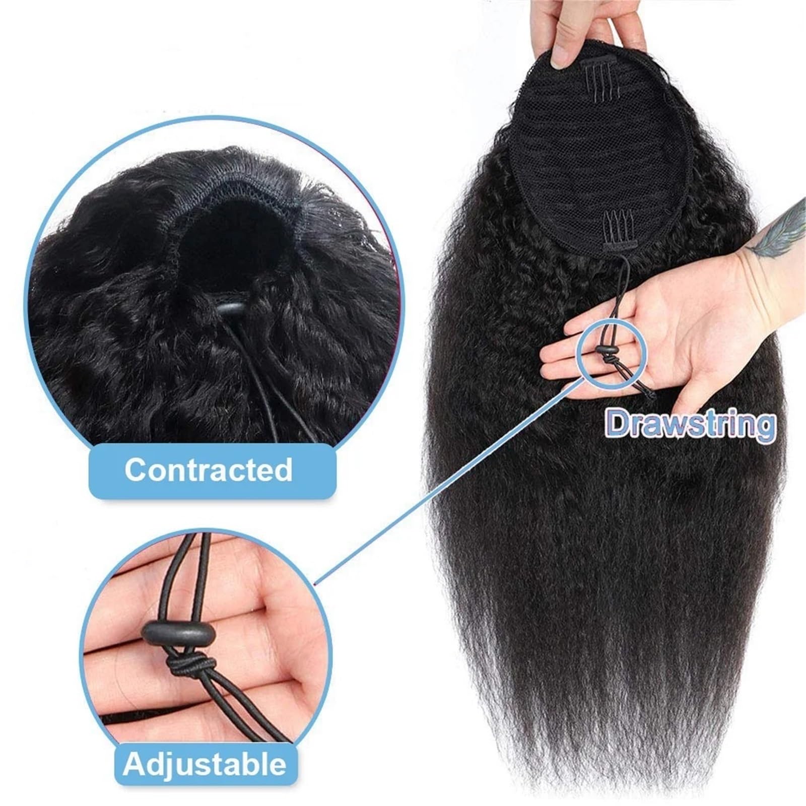 Przedłużenie kucyka Przedłużki z włosów Kinky Straight, ściągane sznurkiem, kucyk, brazylijskie prawdziwe włosy, 100% ludzkie Koński ogon(14inches)