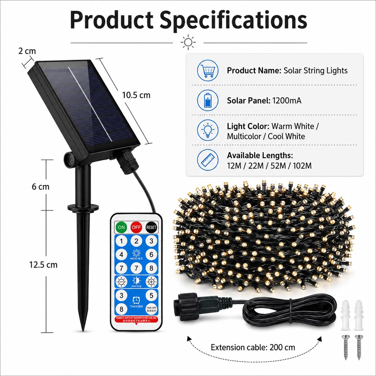 Solar Lichterkette Aussen LED Solarlichterkette 20-100M, 8 Modi Lichterketten IP67 Wasserdicht Außen Wetterfest Solar Lichterkette Camping Patio Party Grillen (Kaltweiß,1000 LEDs: 100M)