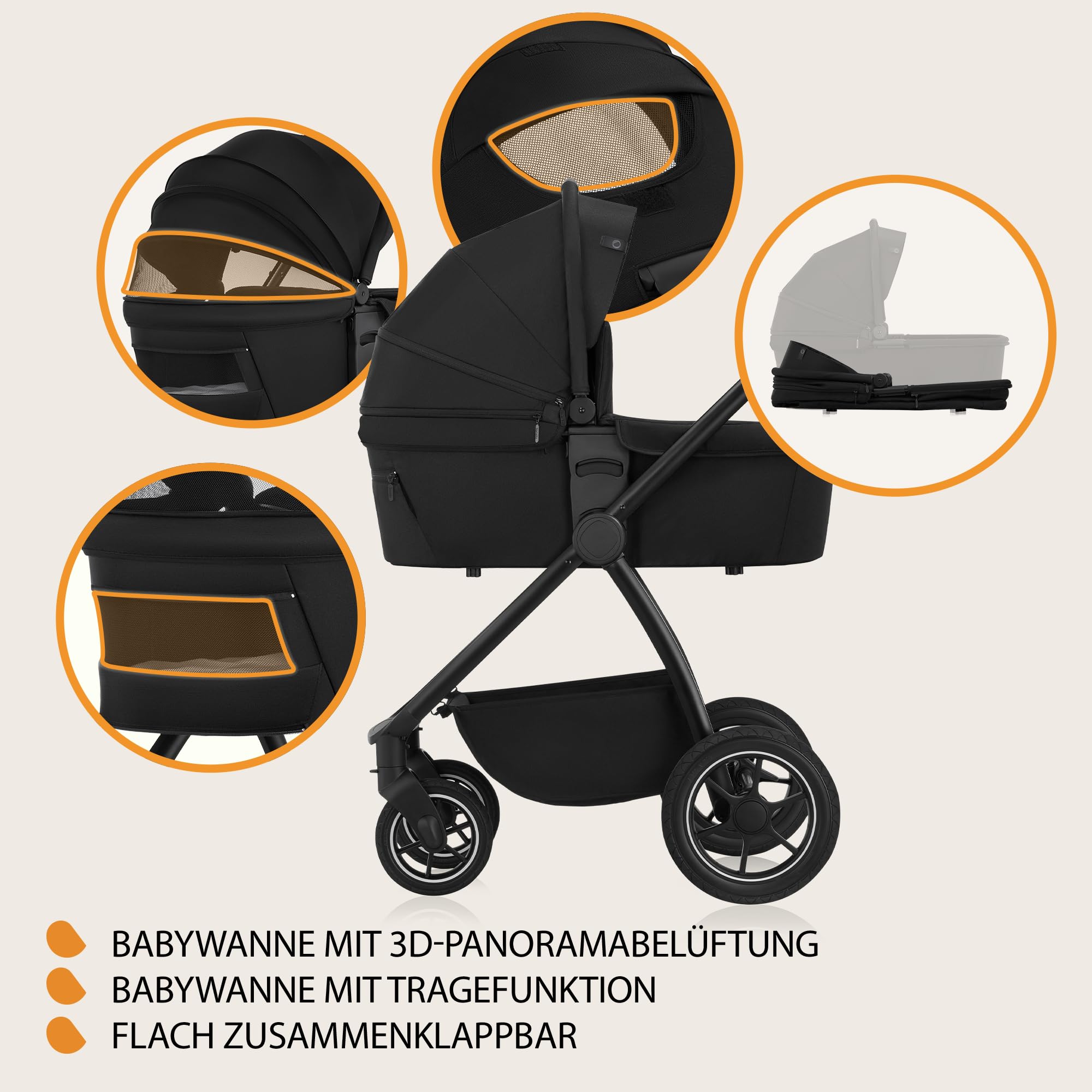 LIONELO MERIL 3-in-1 Multifunktionaler Kinderwagen 0-48 Monate bis 22 kg, Geländeräder 360°, UPF50+
