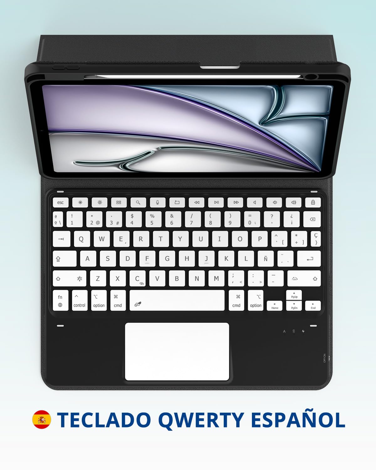 CACOE Funda Teclado para iPad Air 11 Pulgadas 2026/2025/2024 (M4/M3/M2) con Touchpad, Iluminación de 7 Colores, [Español] Teclado para iPad Air (8/7/6/5/4) Gen Magnético Desmontable, Negro