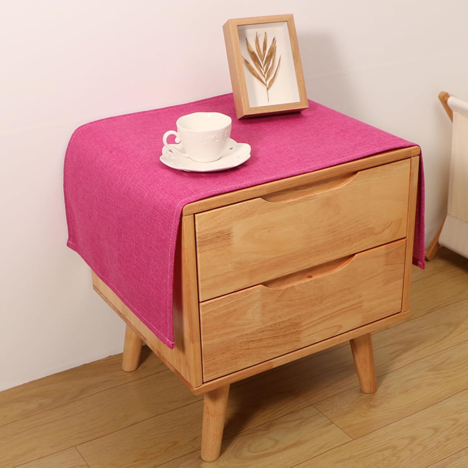 Small Bedside Tablecloth Table Dustcover End Tabletop Home Decoration Fabric Tablecloth Nightstand Table Covering Doilies for Furniture Décor (16×35inch) - Beige