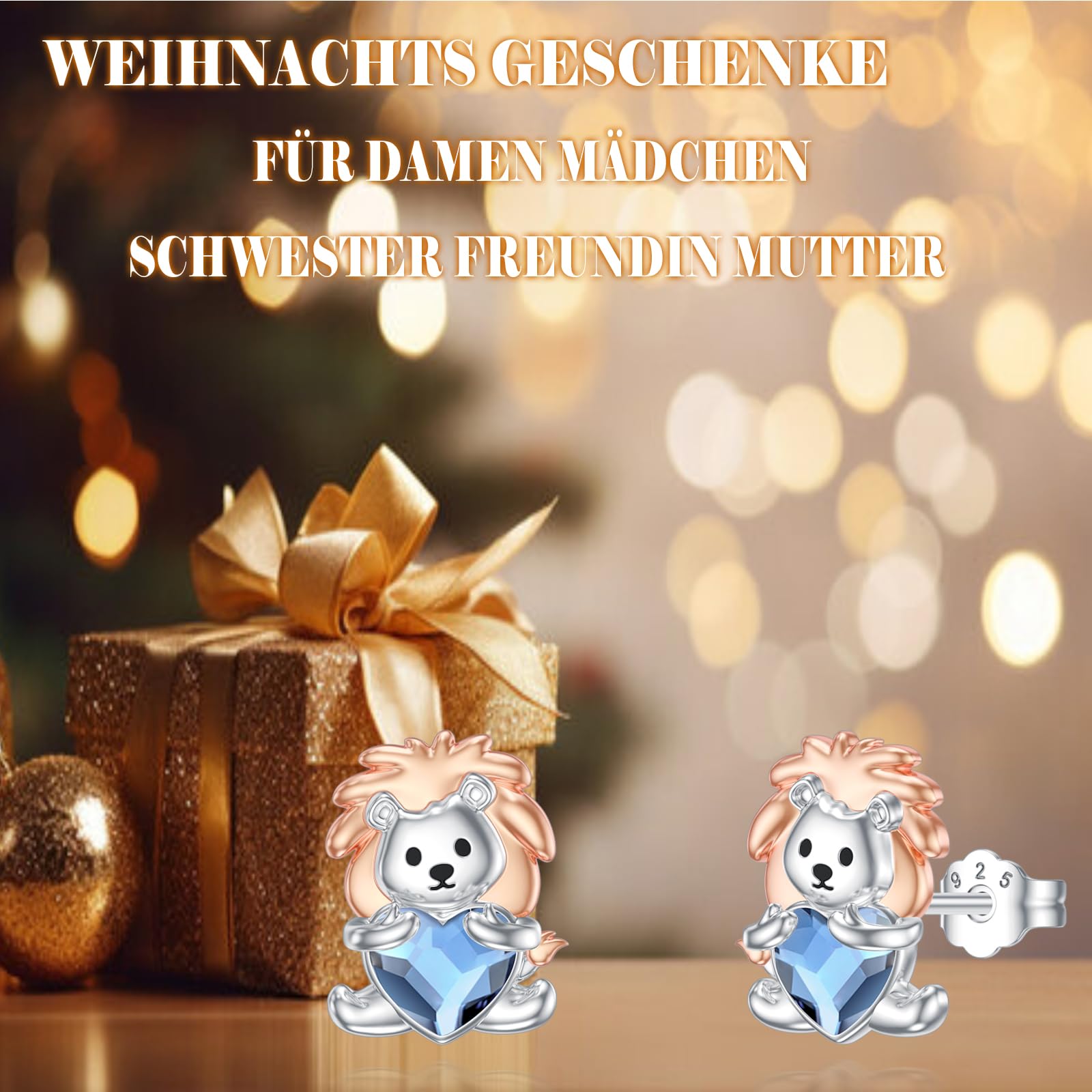 Löwe Tier Ohrringe 925 Sterling Silber Süße Blauer Kristall Löwe Ohrstecker Schmuck Geschenke für Damen Mädchen