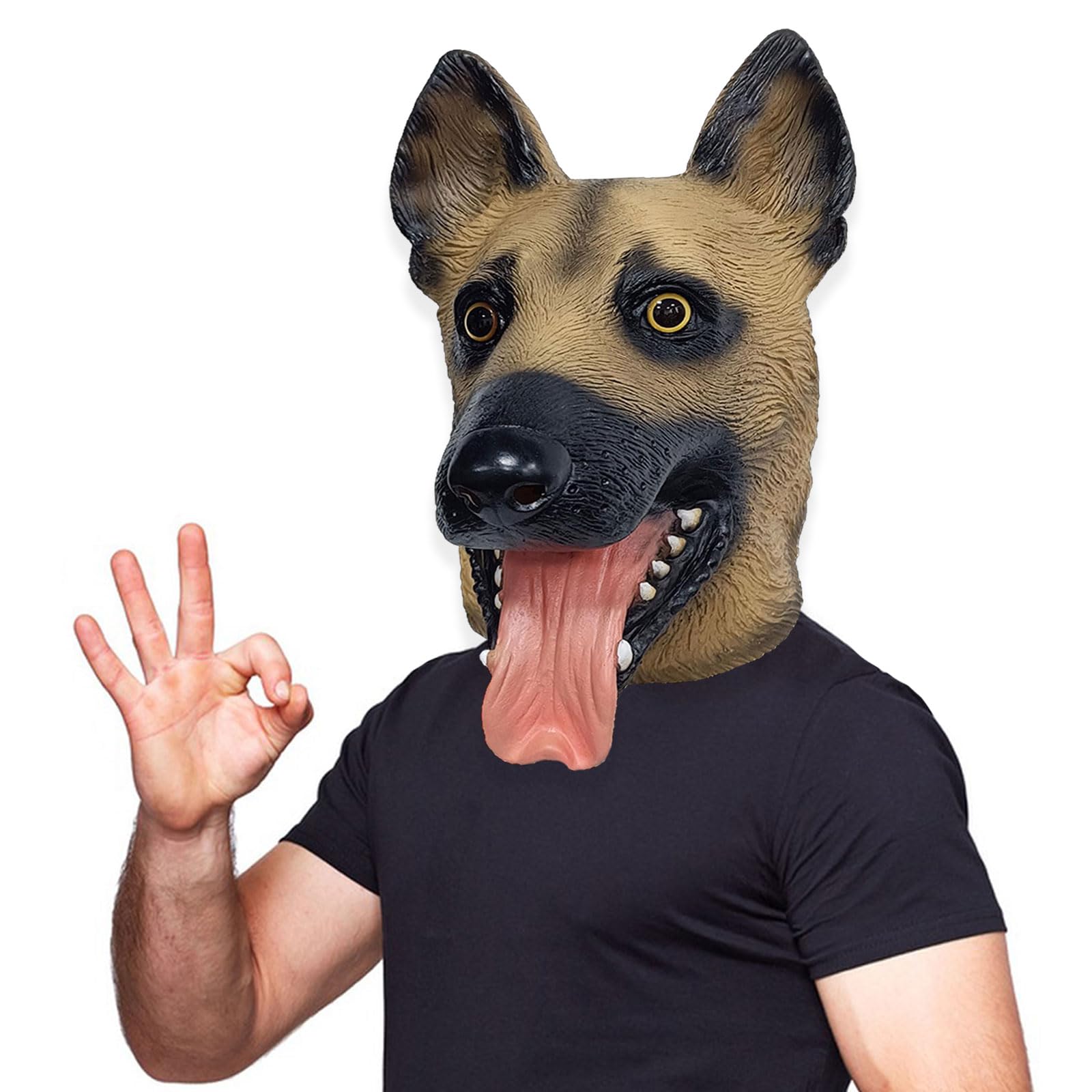 BEJOYFMY German Shepherd Dog Mask, Latex Realistic Animal Full Head Dog Mask Costume for Cosplay Party Props