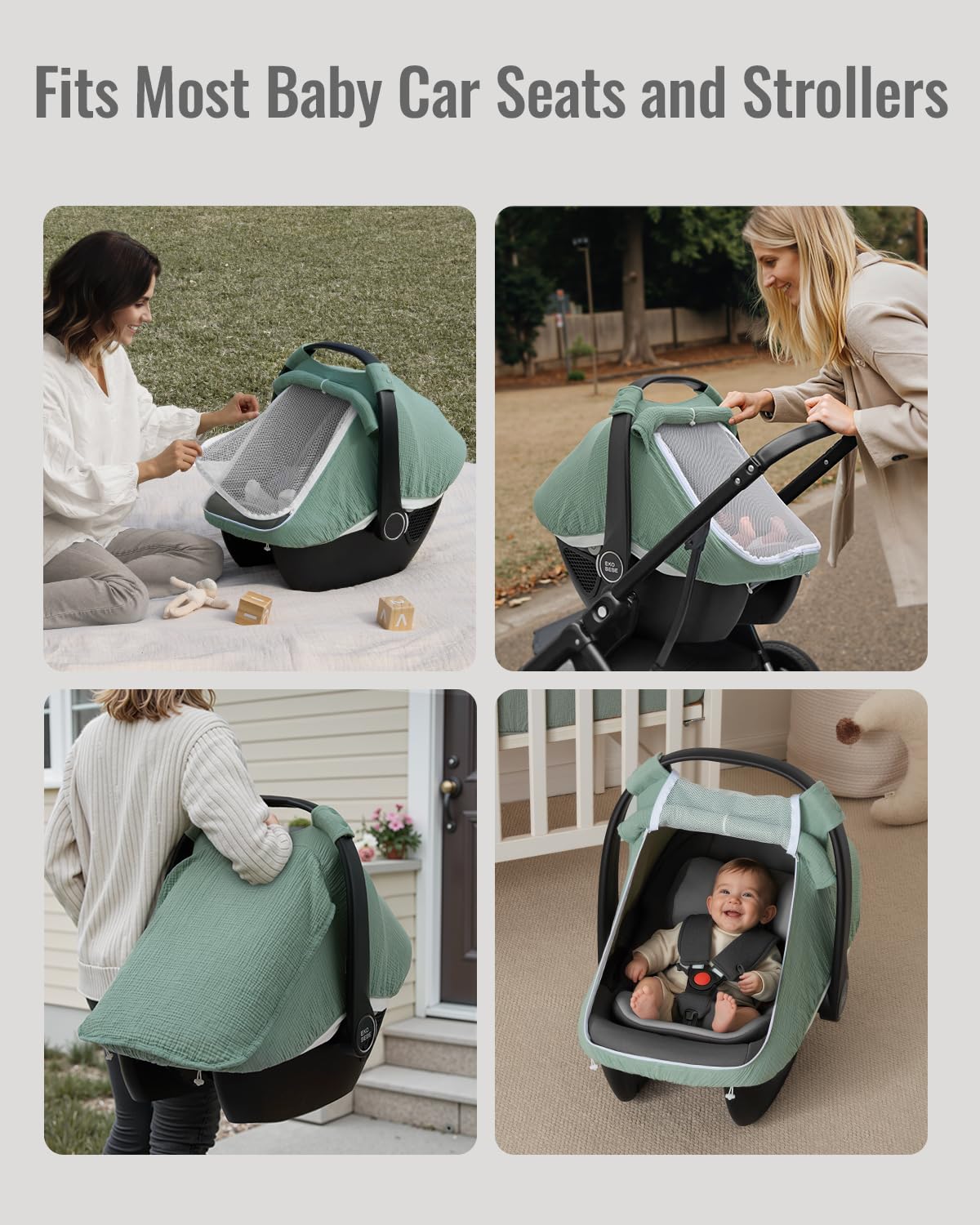 Blissful Diary Baby Car Seat Cover - XL Mesh Window, Breathable Muslin