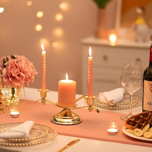 Miniatura 4 de Unity - Juego de portavelas para ceremonia de boda, soporte de vela Romadedi de metal dorado de 3 brazos para pilar, velas cónicas de unidad,