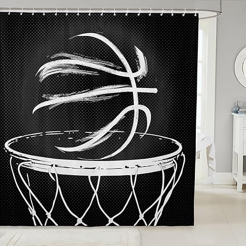 Manfei Cortinas de ducha de baloncesto con temática de juegos, para niños, niños, adolescentes, decoración de habitación, cortinas de baño