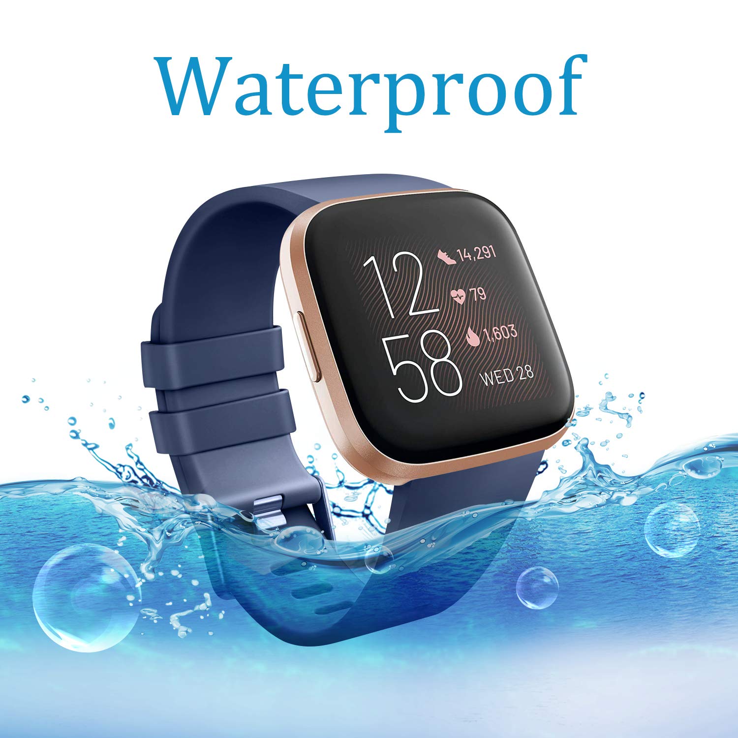 Strap for Fitbit Versa 2 Straps/Fitbit Versa Strap/Fitbit Versa Lite Strap for Women Men, Silicone Sport Classic Replacement Straps Compatible with Fitbit Versa Lite/Fitbit Versa 2(L,Blue) - Image 4