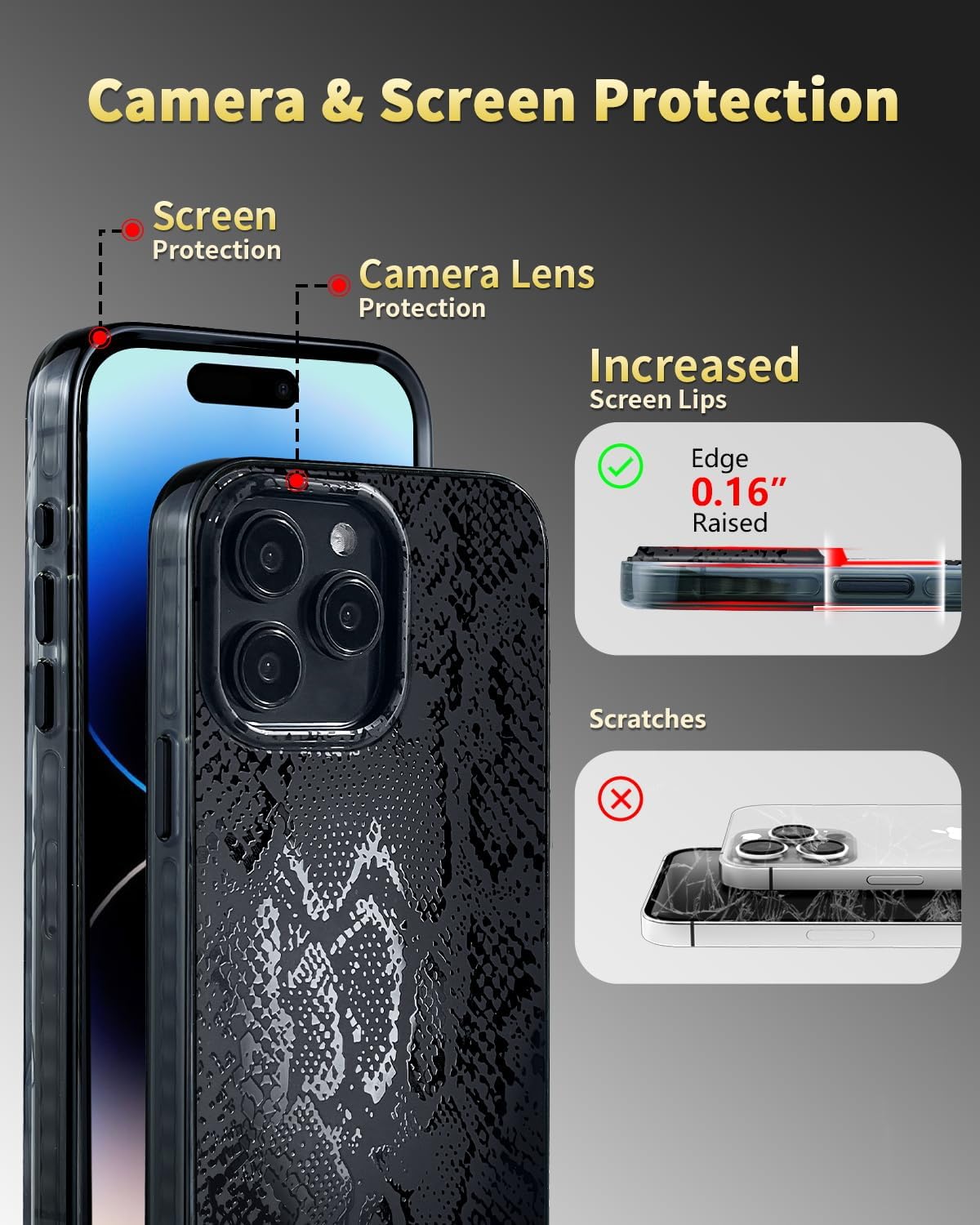 SCORPIFY for iPhone 14 Pro Case [Compatible with MagSafe] with Matte Black Snake Print Design, Cute Magnetic Phone Cover for Women Girls and Men, Slim Shockproof Bumper