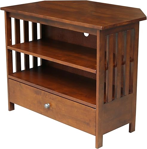 Miniatura 29 de IC International Concepts, Mission Corner Enteinment / Soporte de TV, madera auténtica maciza, madera de parawood resistente, 35 x 24 x 29, montaje