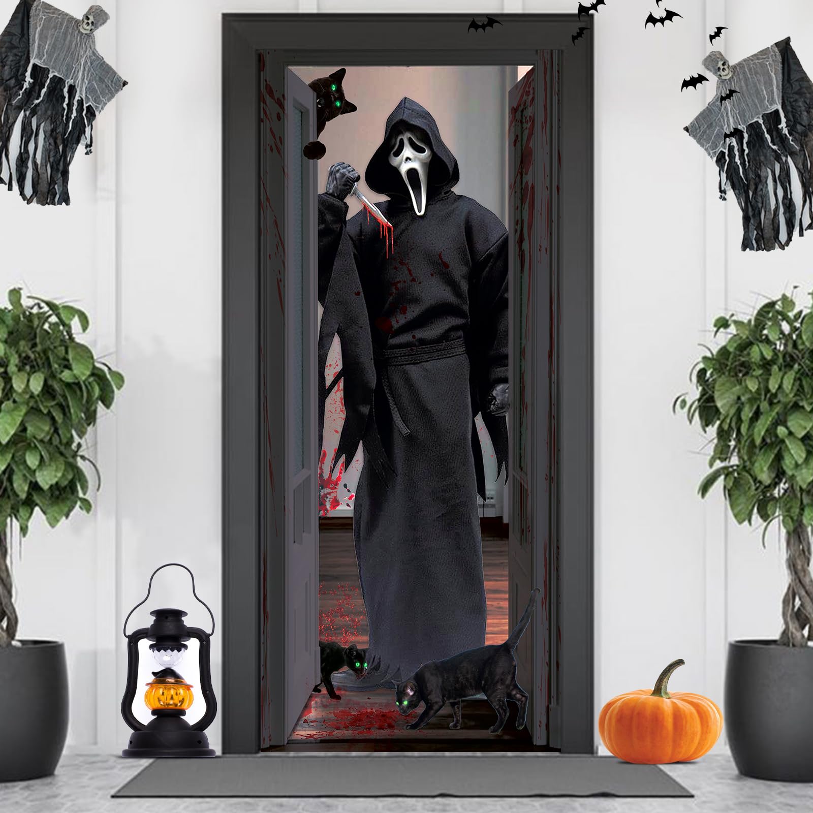 Halloween Door Cover Decorations, Fabric Halloween Front Door Covering