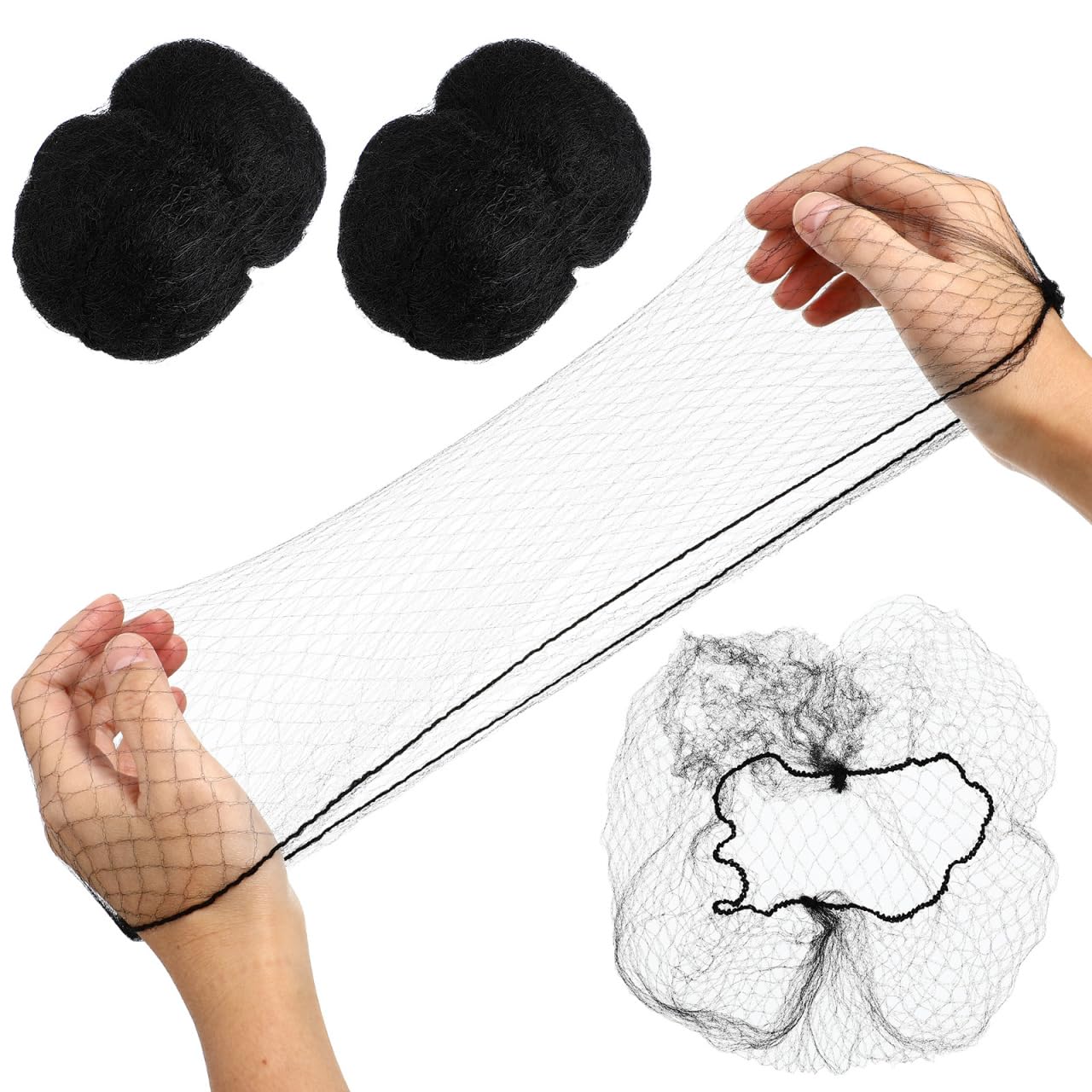 Lot de 100 Filets à Cheveux Invisibles Élastiques Noir 50Cm pour Cheveux Longs Confortables et Pratiques pour Chignon Cuisine et Industrie Alimentaire