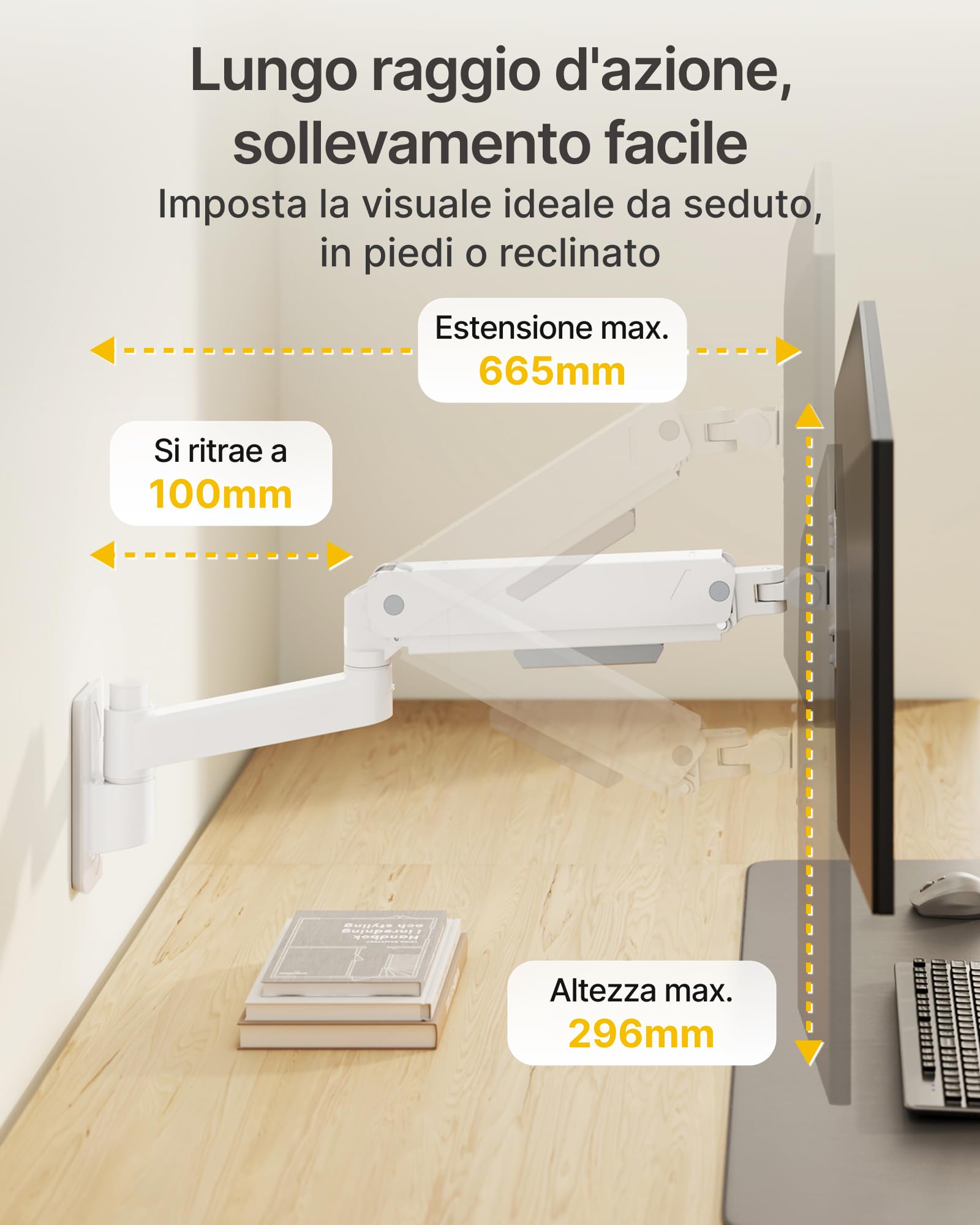 monTEK Supporto da parete per monitor da 17 a 45 pollici, carico massimo 16 kg, supporto universale da parete per TV a schermo piatto e curvo, VESA 75 x 75 / 100 x 100 mm, inclinabile, orientabile