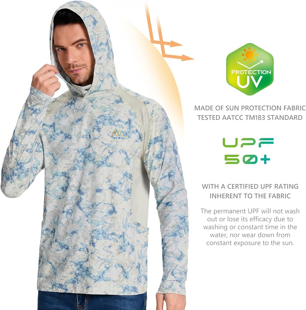 UVSAI Men's UPF 50+ Hoodie Shirt with Mask Long Sleeve Permanent