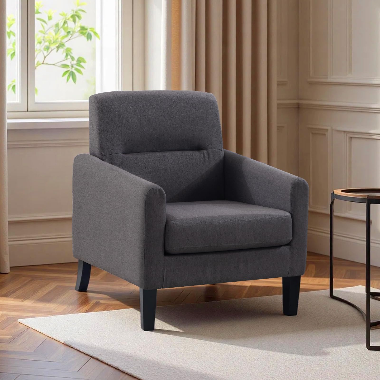 Accent Chair, Mid Century Modern Living Room Chairs Comfy Reading Chair with Upholstered Cushion Relax Armchair for Bedroom Apartment,Office, Dark Grey