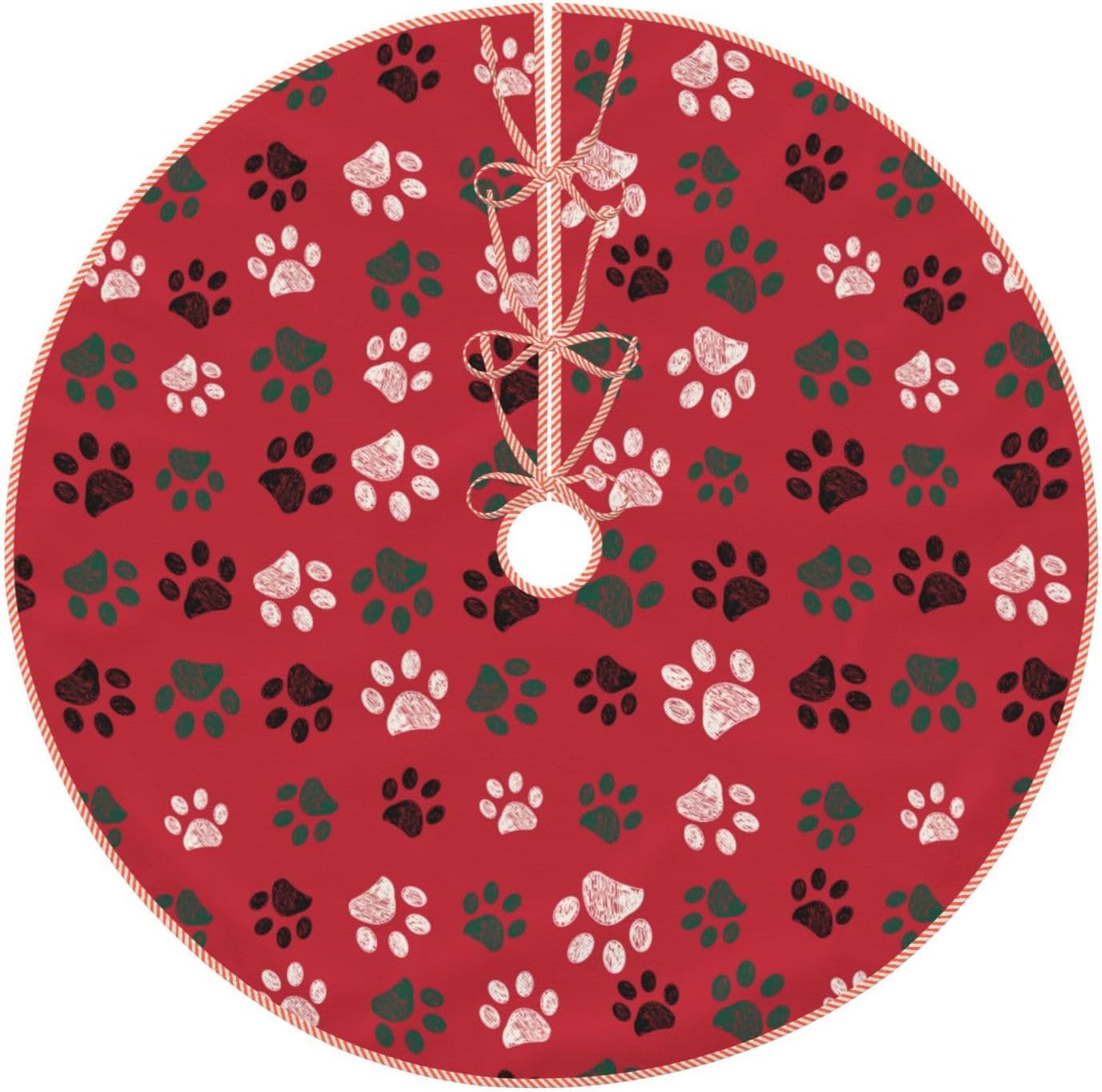 Xmas Dog Paws Christmas Tree Skirt, 48 Inch Xmas Tree Skirts Mat Ornaments for Happy New Year Merry Christmas Xmas Holiday Party Decorations Indoor Outdoor Home Decor