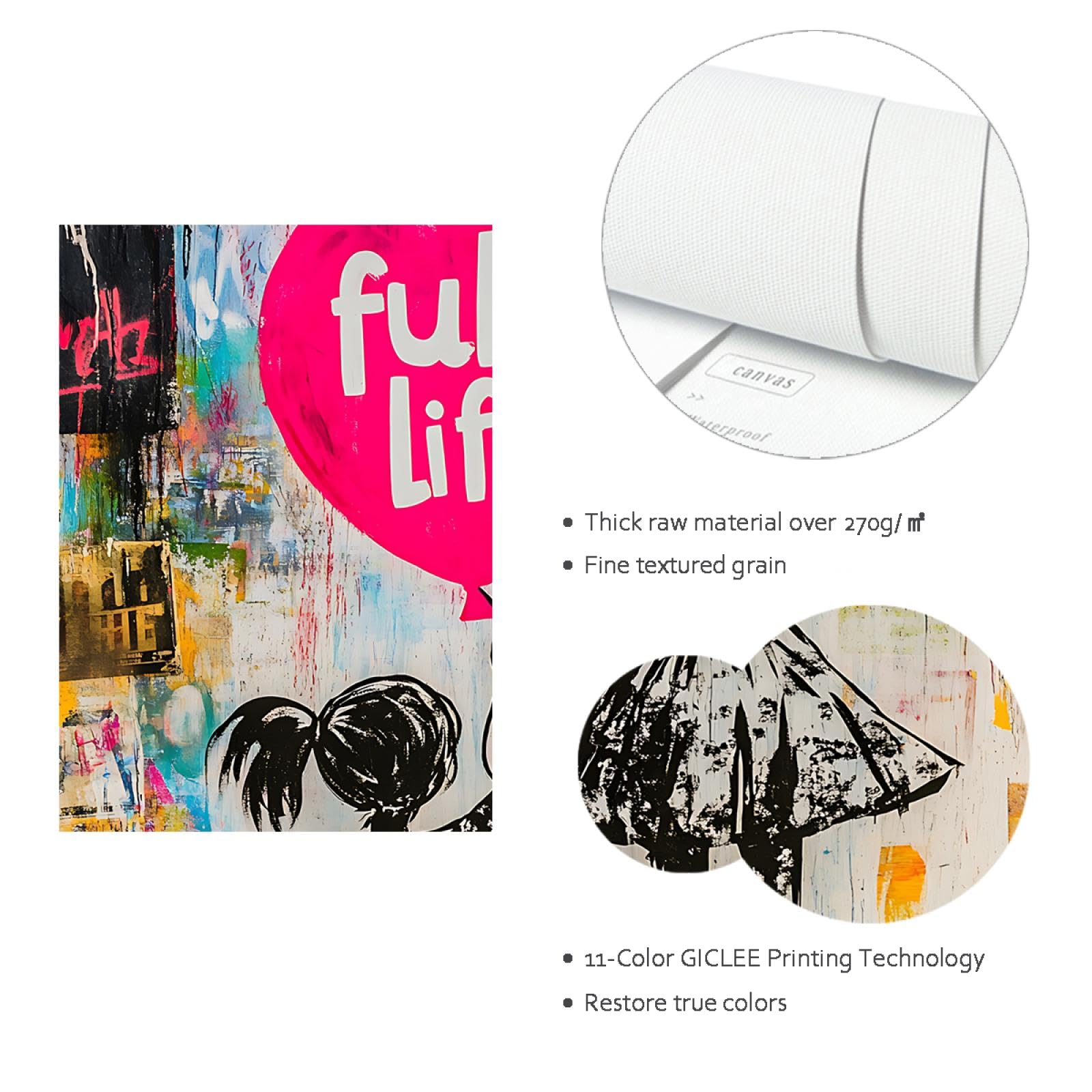 UIRINGART Full Life Wall Decor Hip Hop Style Street Graffiti Art Balloon Girl Canvas Print Picture Poster per soggiorno Camera da letto Sala giochi 35x55cm Innerframe