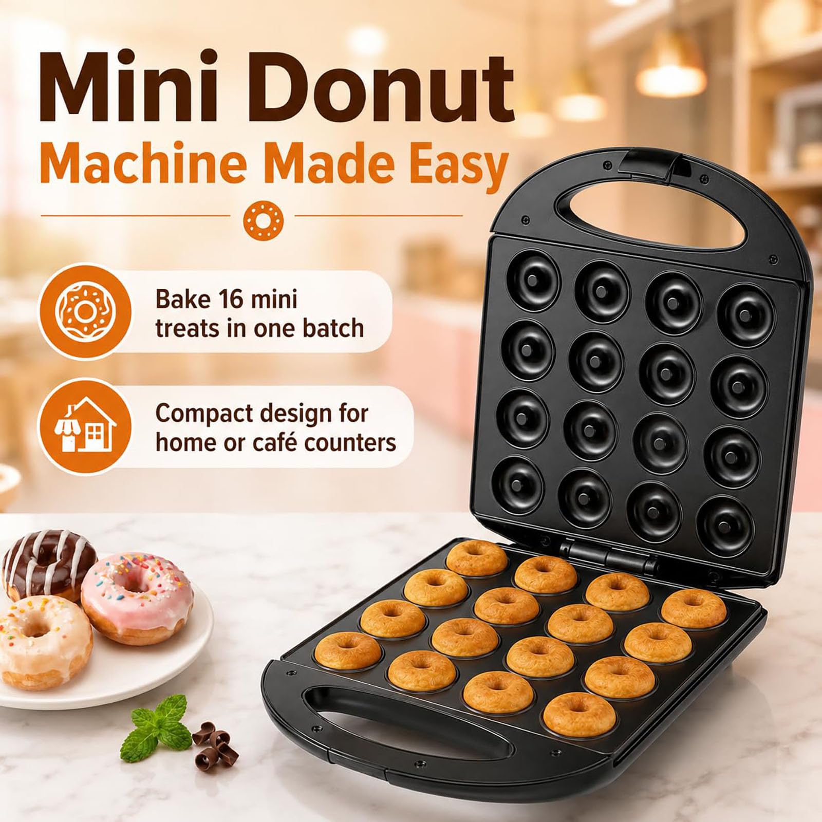 Machine à mini beignets 16 trous, 1400 W, diamètre 4,5 cm