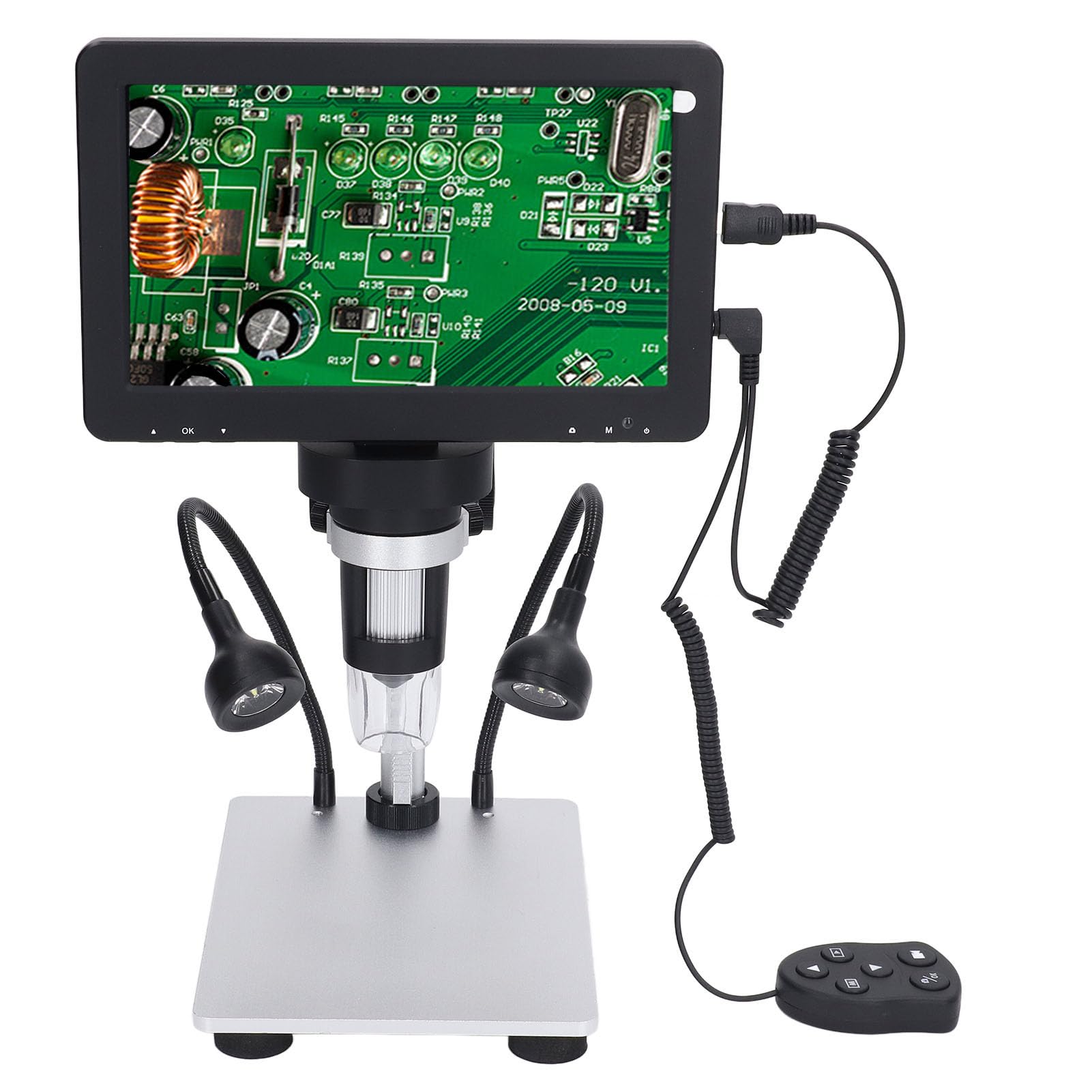 Eujgoov 7-calowy Mikroskop Lutowniczy LCD dla Dzieci Zestaw Biologiczny Cyfrowy USB Kolekcja Materiały dla Dorosłych Slajdy Szerokie Zastosowanie 1080FHD 12 MP z 8 Diodami LED do Płytki Drukowanej