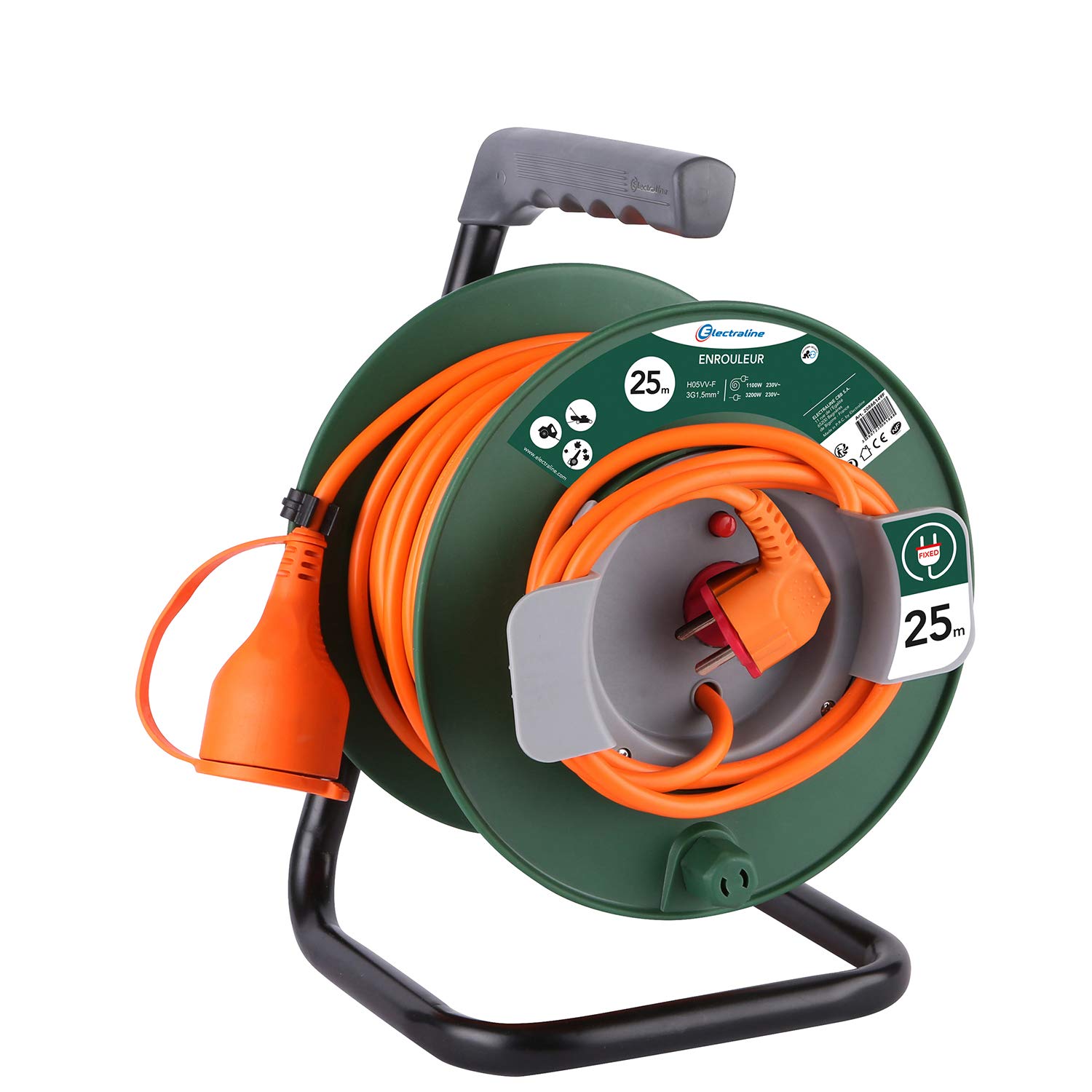 Electraline Jardín 20866149F - Prolunga 25 m, con avvolgicavo 16 A, sezione 3G, 1,5 mm², colore: arancione/verde