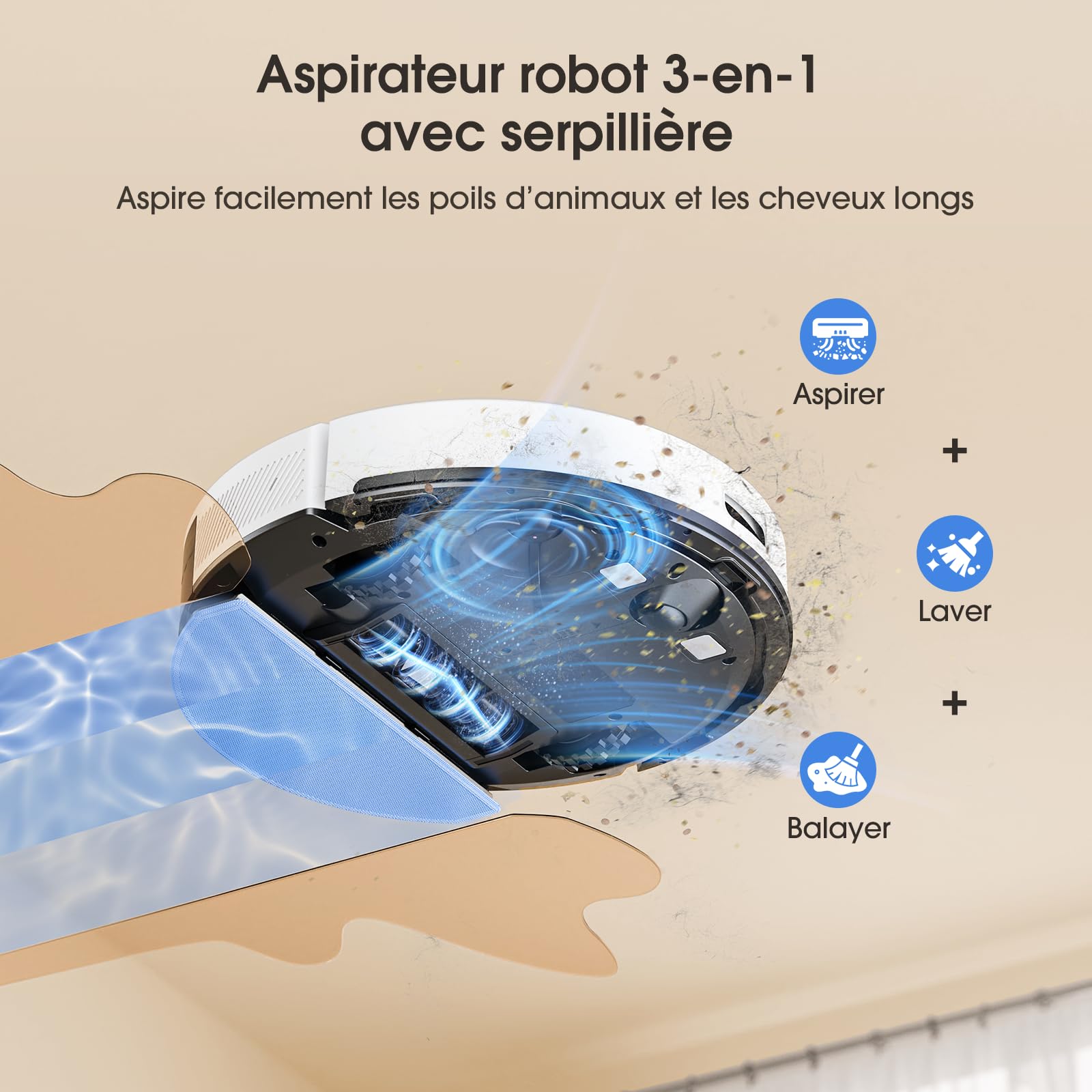 Lubluelu Robot Aspirateur Laveur 5000Pa 3 en 1, Aspirateur Robot Mise à Niveau, LiDAR Laser, 5 Carte Sauvegardable +24 Zones Interdites Modifiables, pour Poils d'animaux, Sols (Blanc)