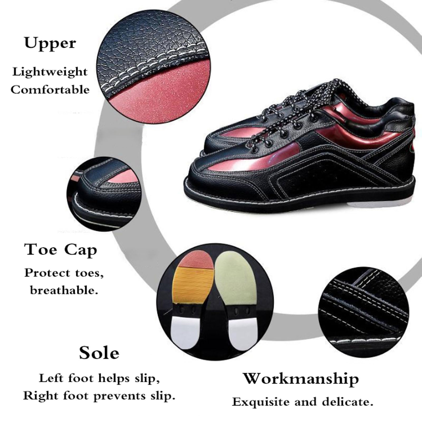 Bowlingschuhe Herren,Atmungsaktive Bowlingschuhe,Bowlingschuhe,Rasen Bowlingschuhe,Bowling-Schuhe Erwachsene,Bowling-Schuhe,Buffer,Bufferatmungsaktiv,Für Rechtshänder-Bowler,Schwarz