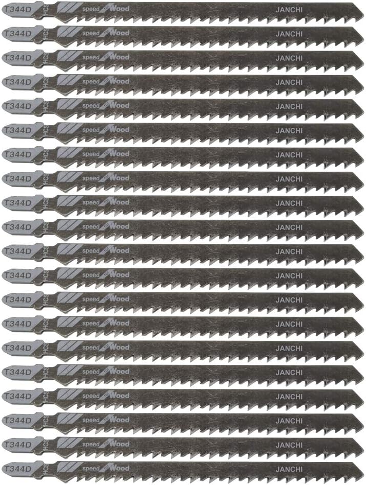 20Pack T344D Long Jigsaw Blades Set, HCS 6-Inch 6TPI T-Shank Contractor Straight-Cut Jig Saw Blade Designed for Quick Cutting Thick Construction Timber, Softwood, Chipboards, Wood Core Plywood