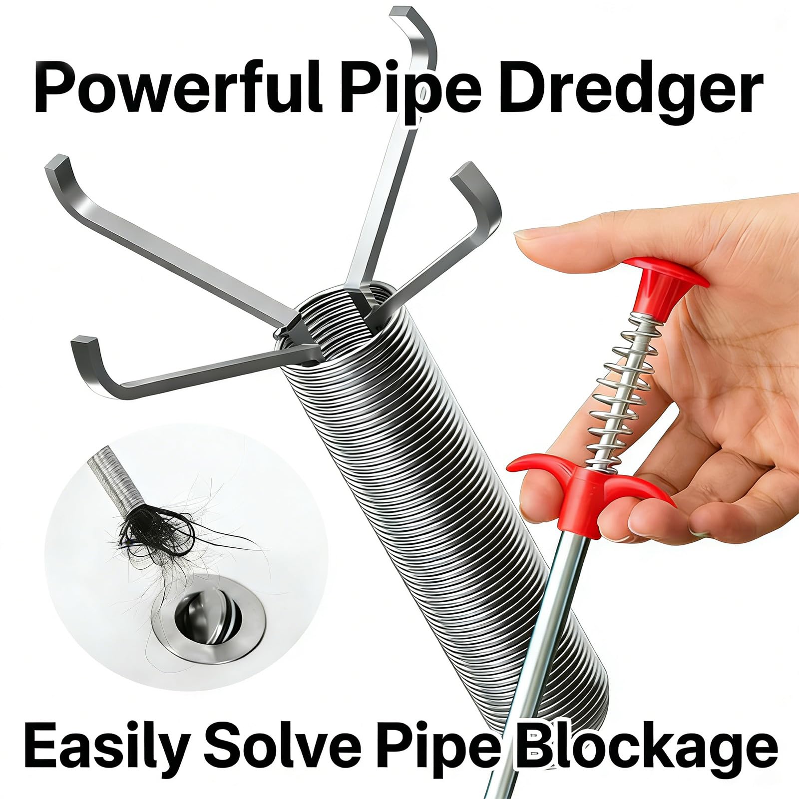 Strumento di rimozione degli intasamenti dello scarico, 63,5 cm, flessibile, pieghevole, per la pulizia degli scarichi di WC, fogna, doccia, cucina, bagno e vasca intasati - 5