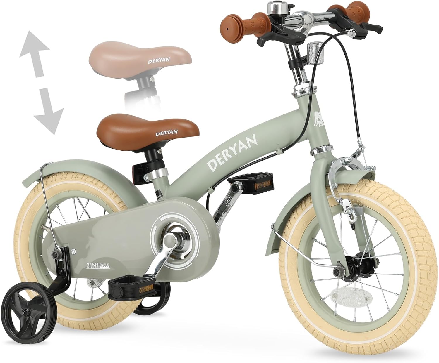 Close-up of Deryan bicycle seat with adjustment arrows