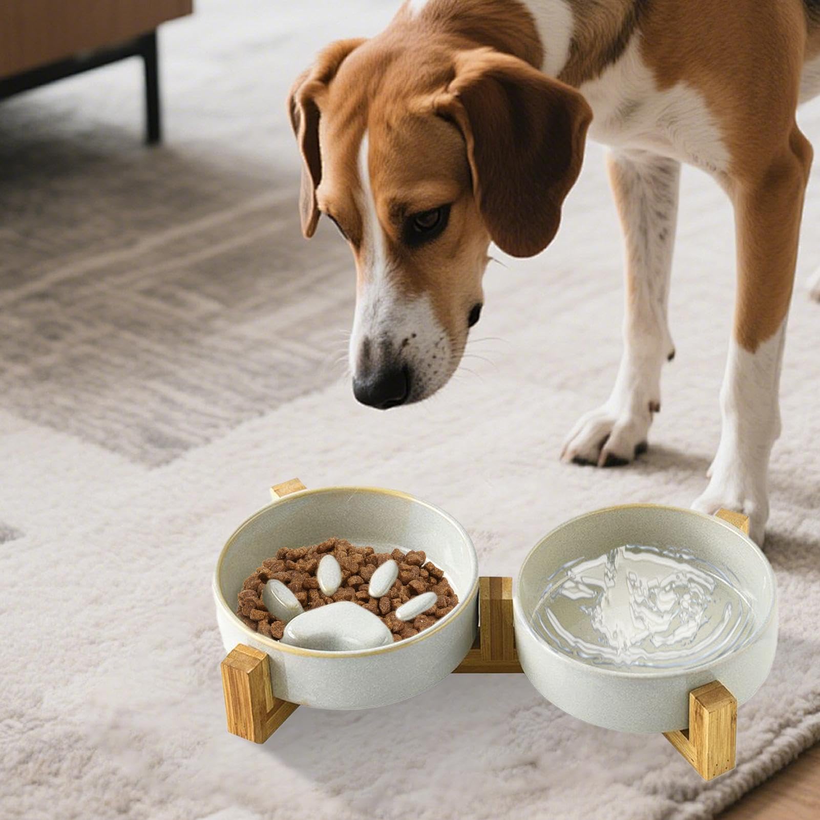 Futternapf für Hunde, Schüssel-Set aus Keramik, Futter und Wasser mit niedlichem Fußabdruck, für Haus, Garten, Camping im Freien