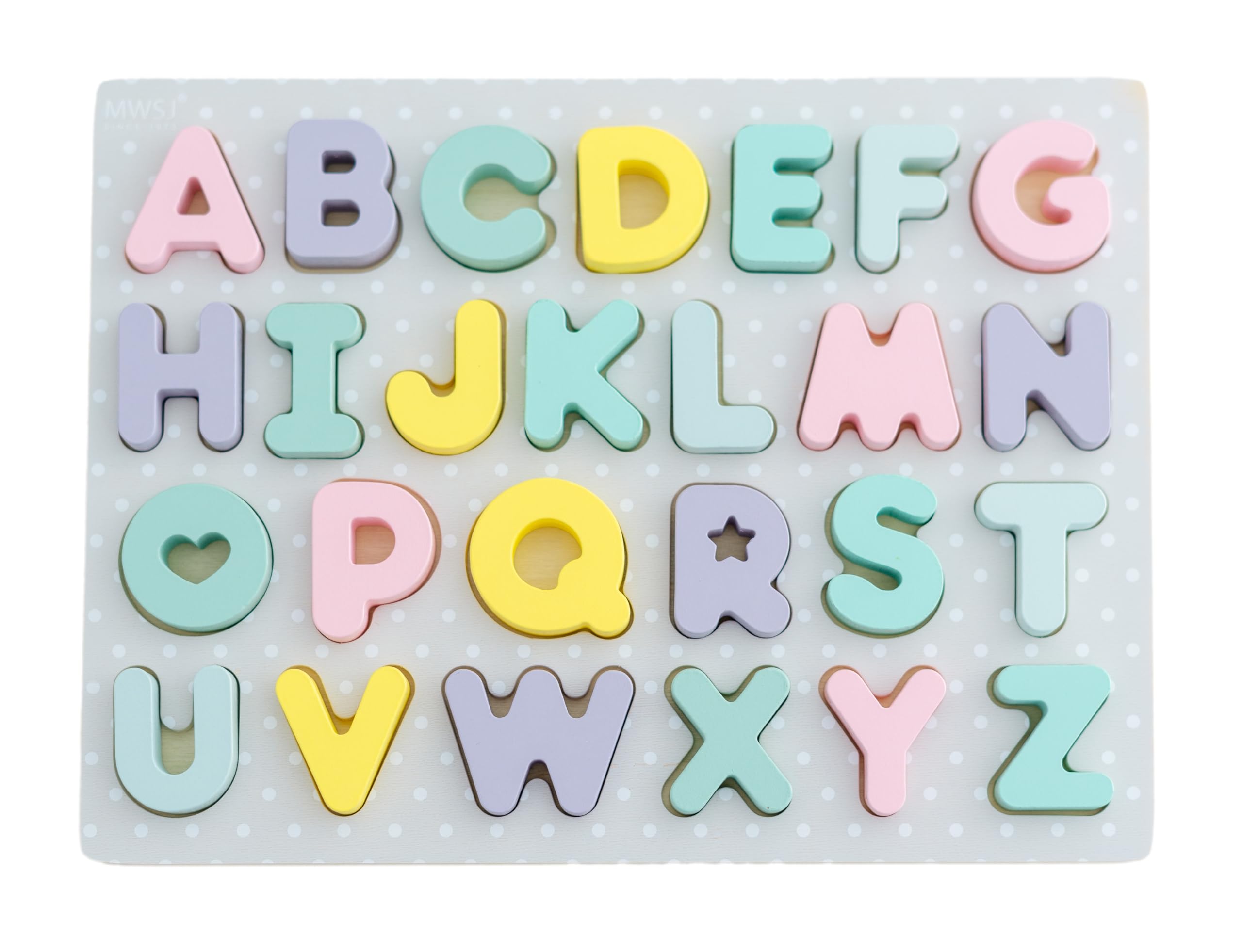 Genérico Montessori Wooden Alphabet Puzzle 3+ Years – Alphabet for Children | Wooden Letters Puzzle | Educational Montessori Alphabet with Lace Letters and Pastel Colours | Educational Toy
