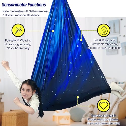 Miniatura 4 de Columpio sensorial para niños con capacidad para hasta 300 libras de terapia en interiores y exteriores, con ganchos para hamaca, kit de colgador