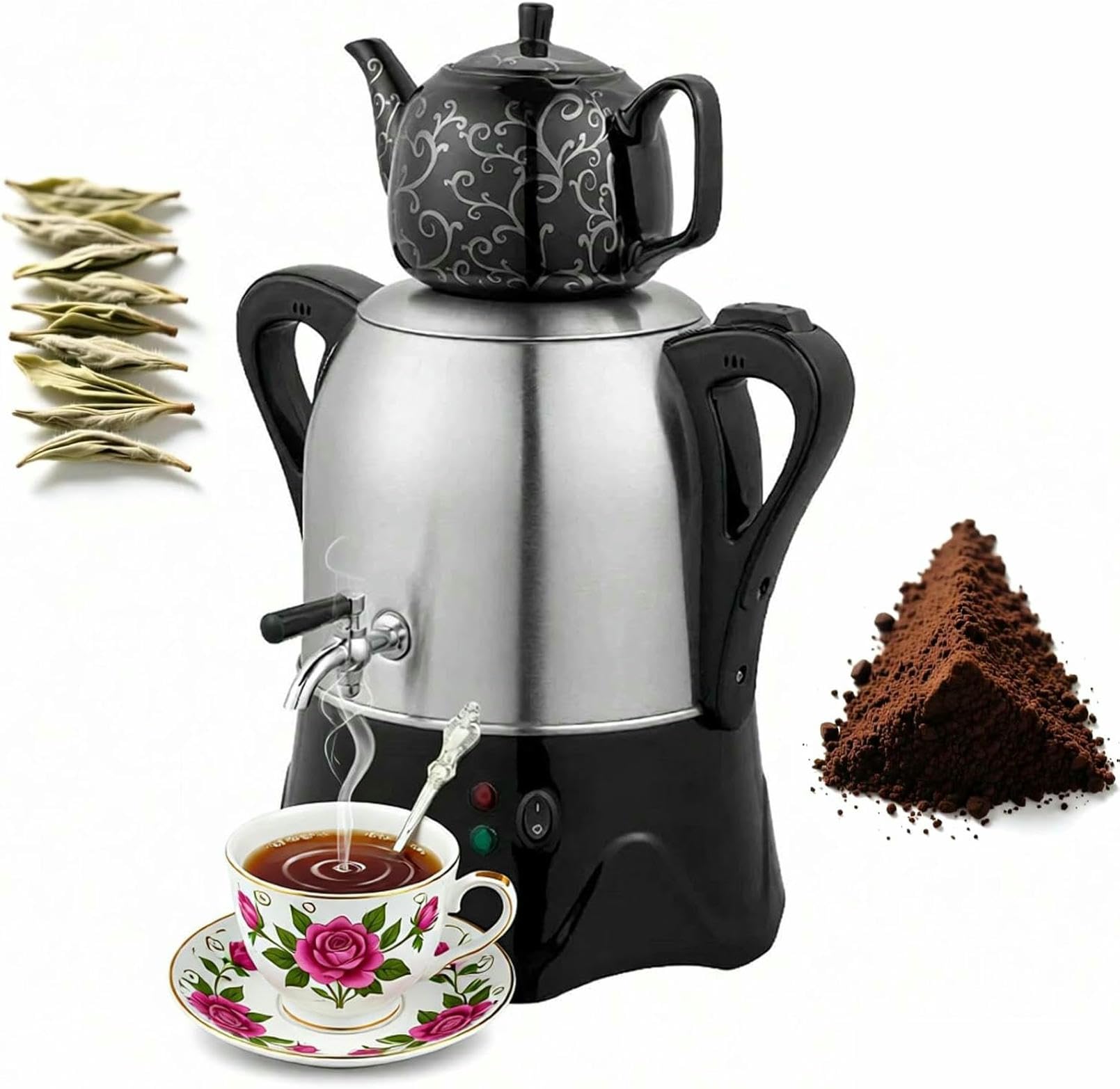 Samovar électrique turc en inox 3L avec théière 1L pour 5-7 personnes