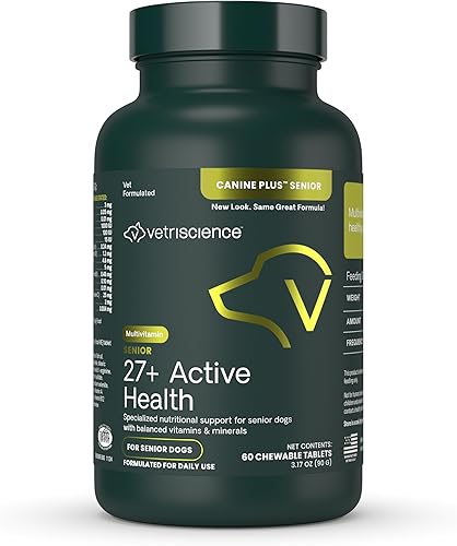 VETRISCIENCE Canine Plus - Multivitamínico para perros mayores, tableta masticable, multivitamínico para perros mayores con más de 25 nutrientes