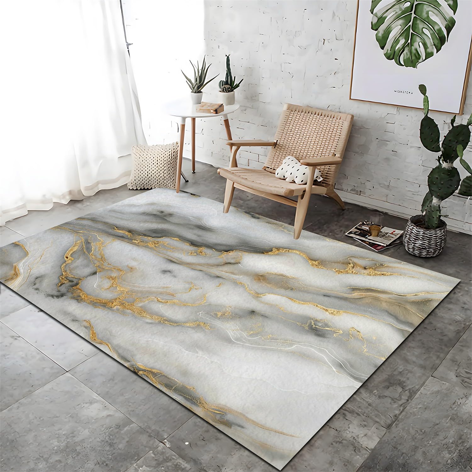 Tapis de salon gris clair 120 x 160 cm à motif marbre pour chambre