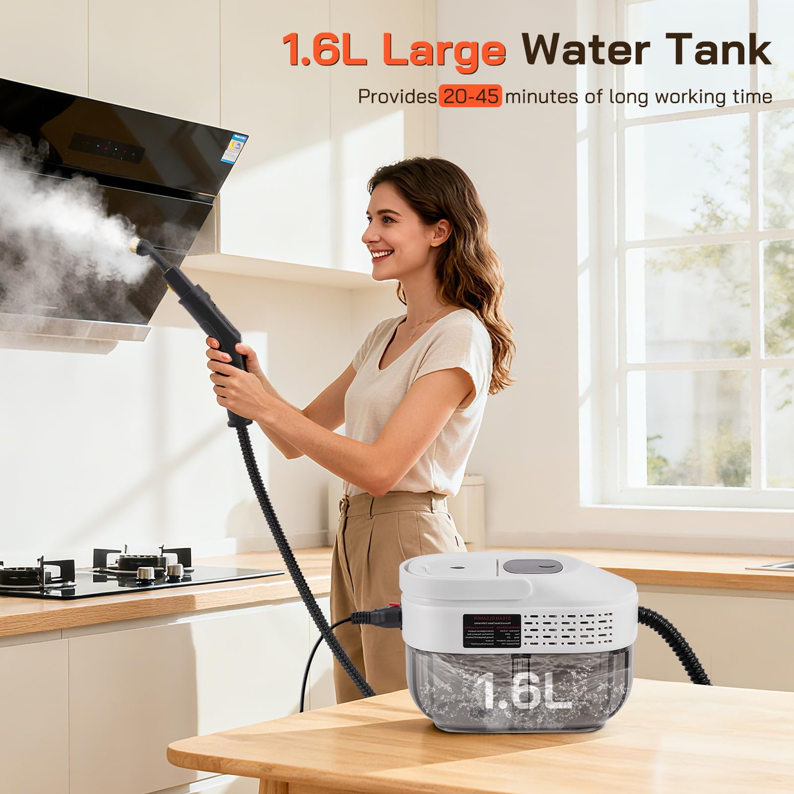 Nettoyeur Vapeur Haute Pression 2500W avec Réservoir 1,6L – Pression 3 Bar & Vapeur à 105°C – Nettoyage Multi-usage Sans Produit Chimique pour Sol, Cuisine, Vitres, Tissus