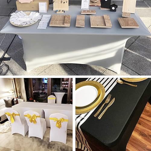 Miniatura 6 de YIIBAII Mantel de 6 pies para eventos rectangulares, ajustados, elástico, lavable, de elastano, protector de mesa para fiestas, bodas, cócteles,