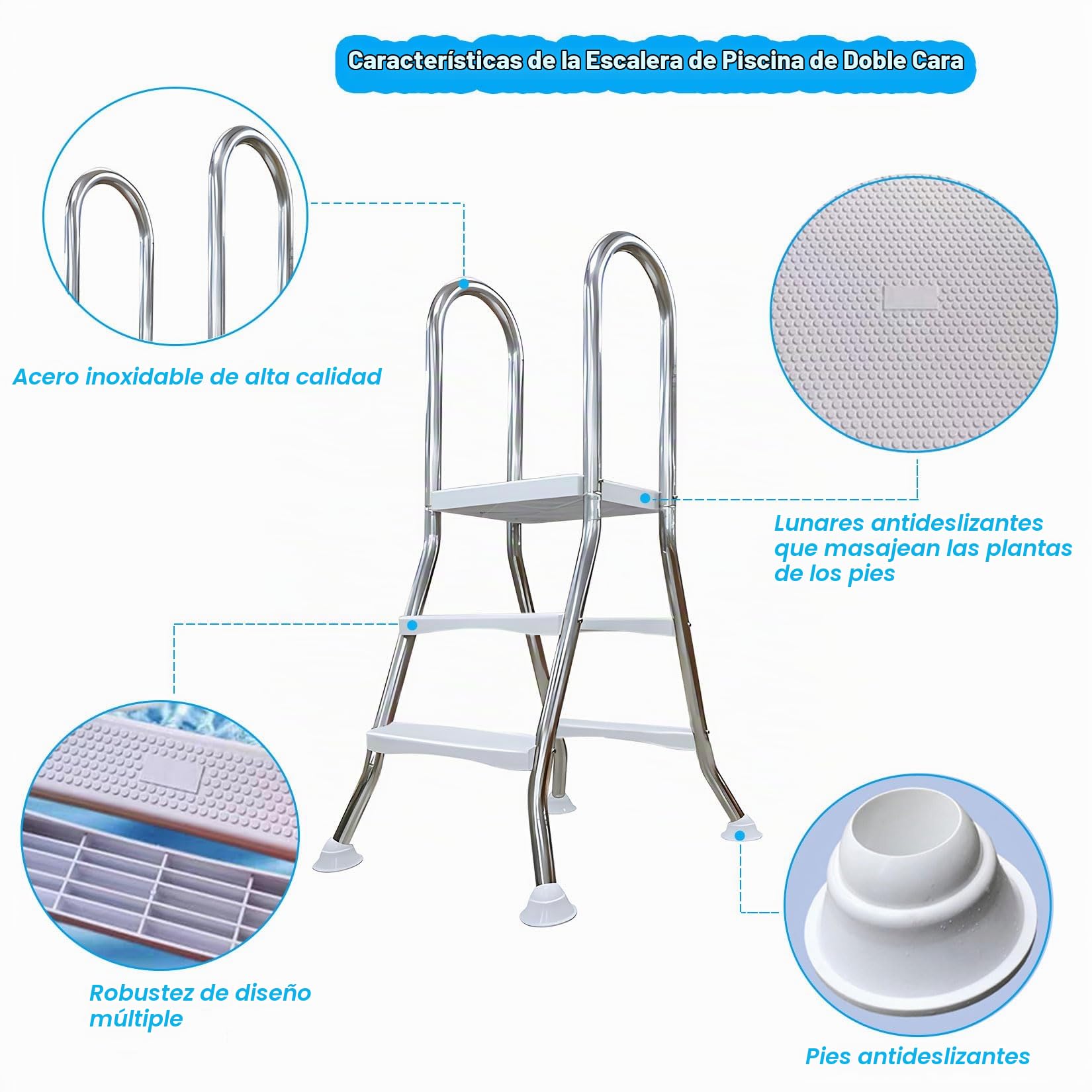 BOTOWI Escalera de Piscina sobre el Suelo de Alta Resistencia, Escalera de natación con Marco de Acero Inoxidable de 2 escalones para Piscinas DE 33 Pulgadas,85cm