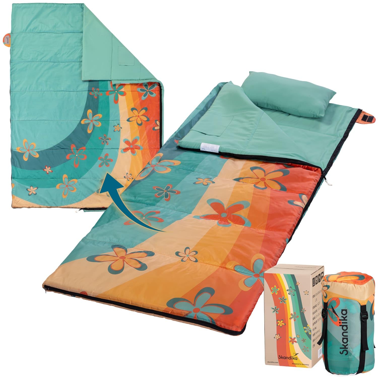 Skandika Deckenschlafsack Sovro | Schlafsack Outdoor für Erwachsene, 3 Jahreszeiten, als Doppelschlafsack nutzbar, Camping Schlafsäcke mit Kissen, Schlafsack Erwachsene