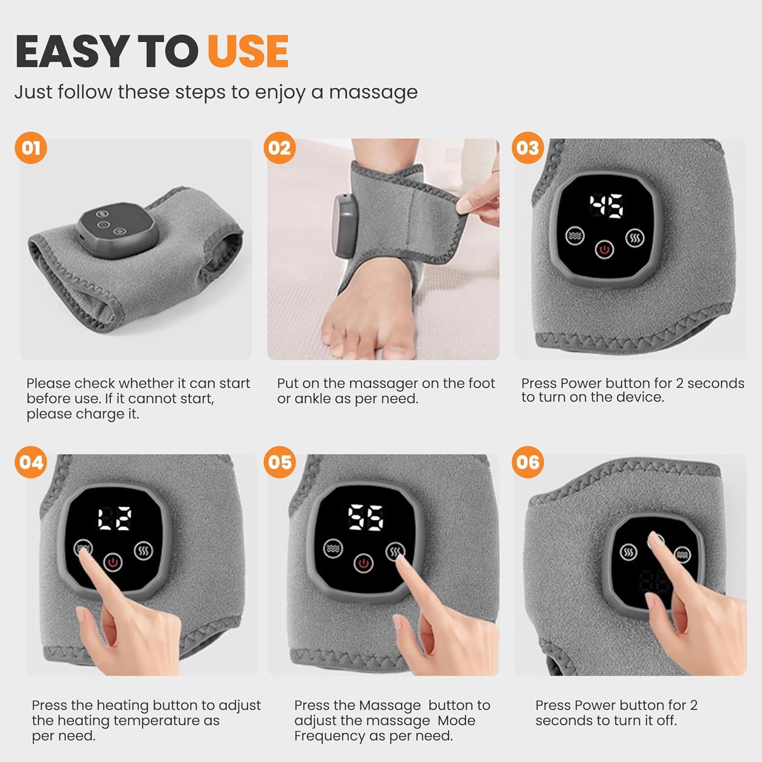 Emsense Foot Massager, Heating Foot Massager, 3-in-1 Foot Heating Massager Portable Heated Ankle Wrap Cordless Ankle Massager for Pain Relief (2PCS) — view 3