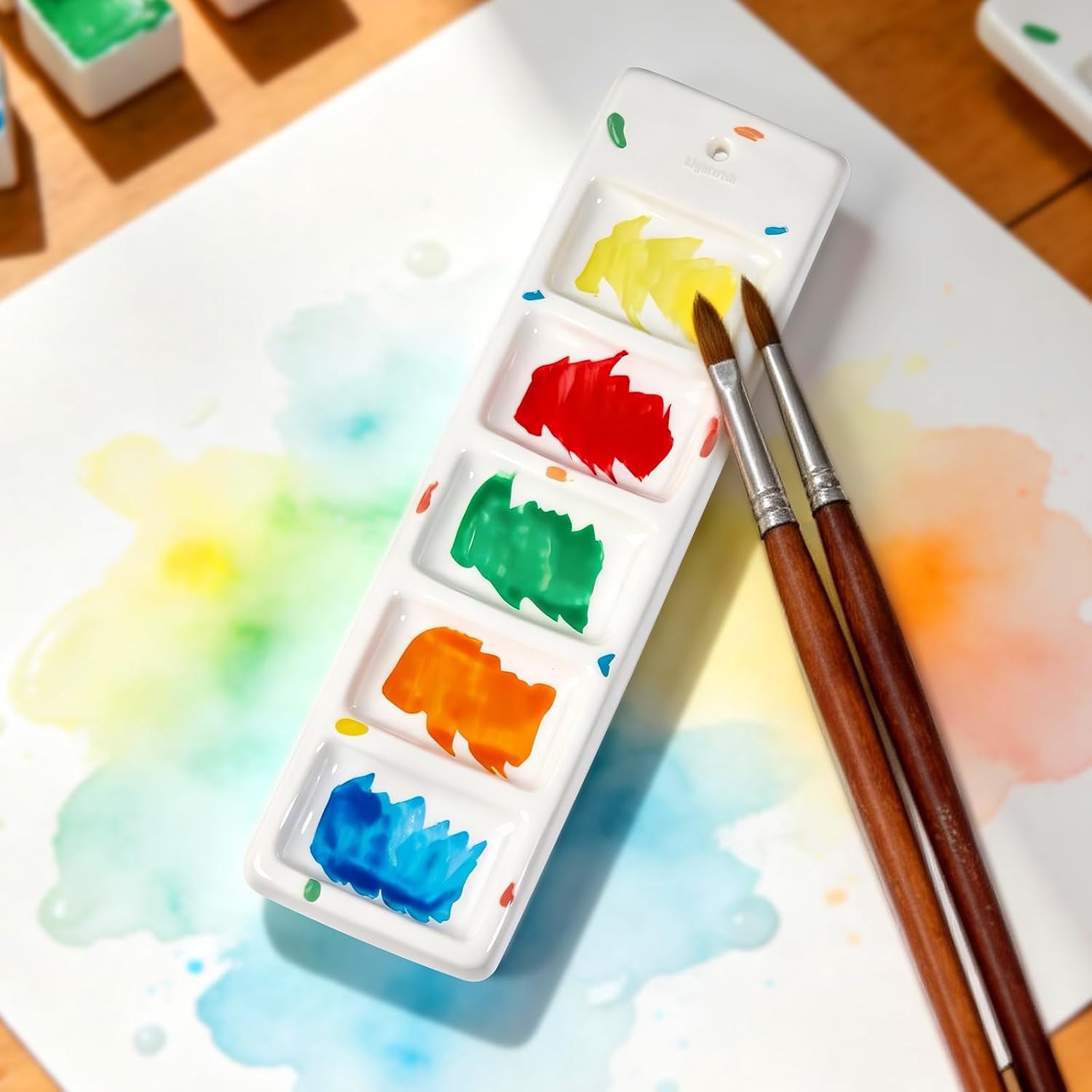 Handmade Ceramic Paint Palette 5-Well,Porcelain Watercolor Palette -No Paint Absorption, Instant Cleanup & Ultimate Durability – Essential Tool for Watercolor, Gouache & Acrylic Artists