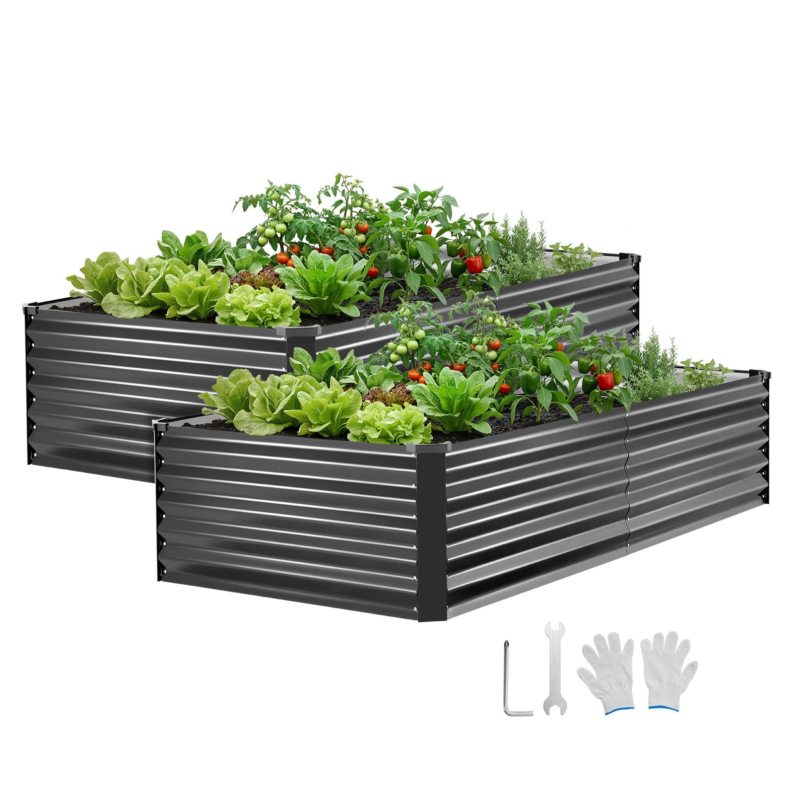 VEVOR 2 szt. Ocynkowana metalowa podwyższona donica 2030 x 1020 x 460 mm, rabat ogrodniczy prostokątny metalowy stojak na kwiaty rośliny warzywne ogród ogród warzywny
