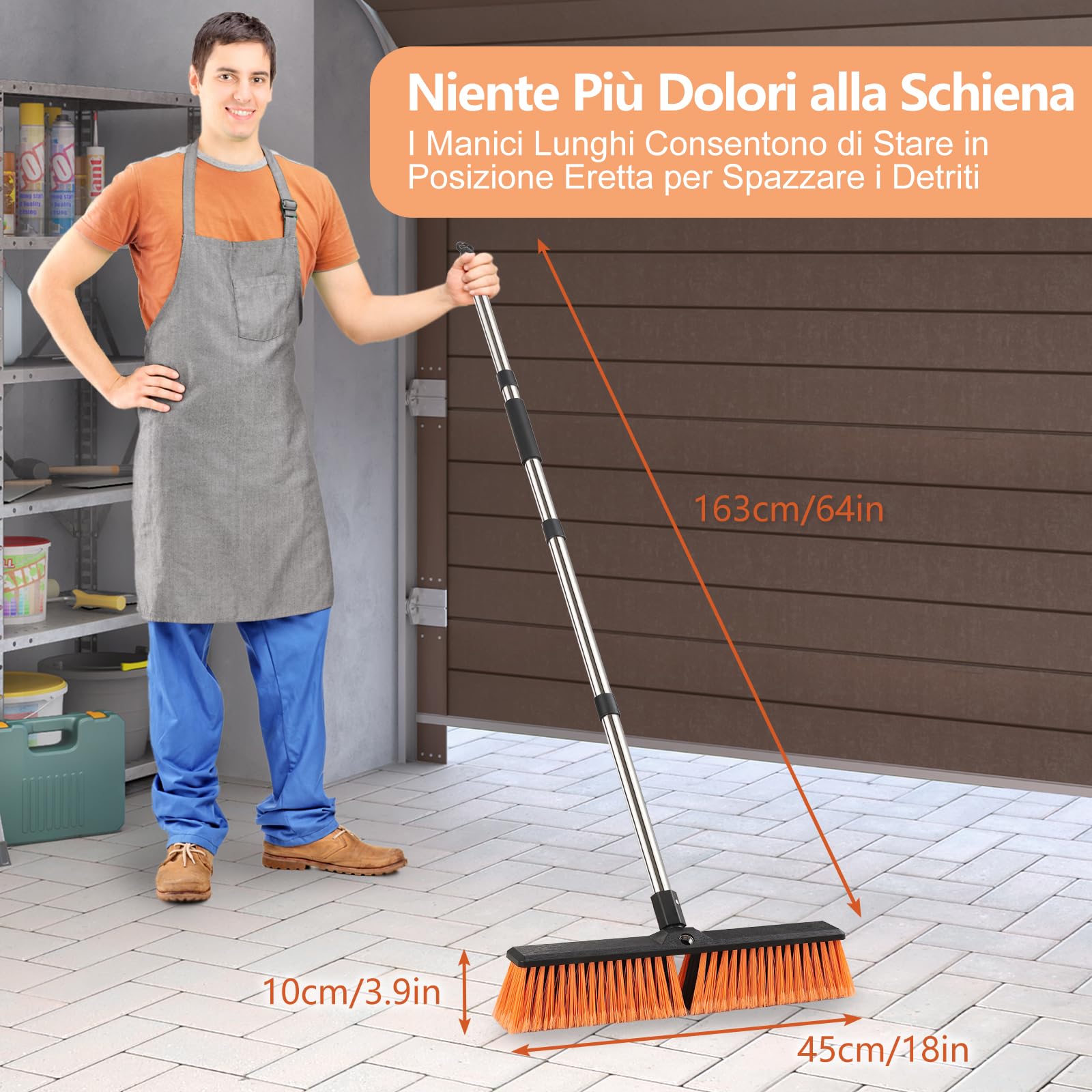 Mitclear 45cm Scopa da Giardino per Esterni con Manico Lungo(163cm), Scopa Garden da Esterno per Foglie e Ciottoli, con Due Tipi di Fibre, Spazzola con Setole Rigide per Giardino, Pavimenti e Vialetti