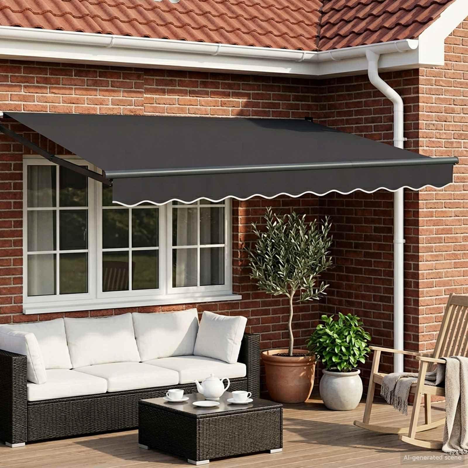 Toldo eléctrico antracita 2,5 x 2 m con panel solar y mando a distancia, toldo articulado de aluminio y poliéster para terraza y balcón, parasol retráctil