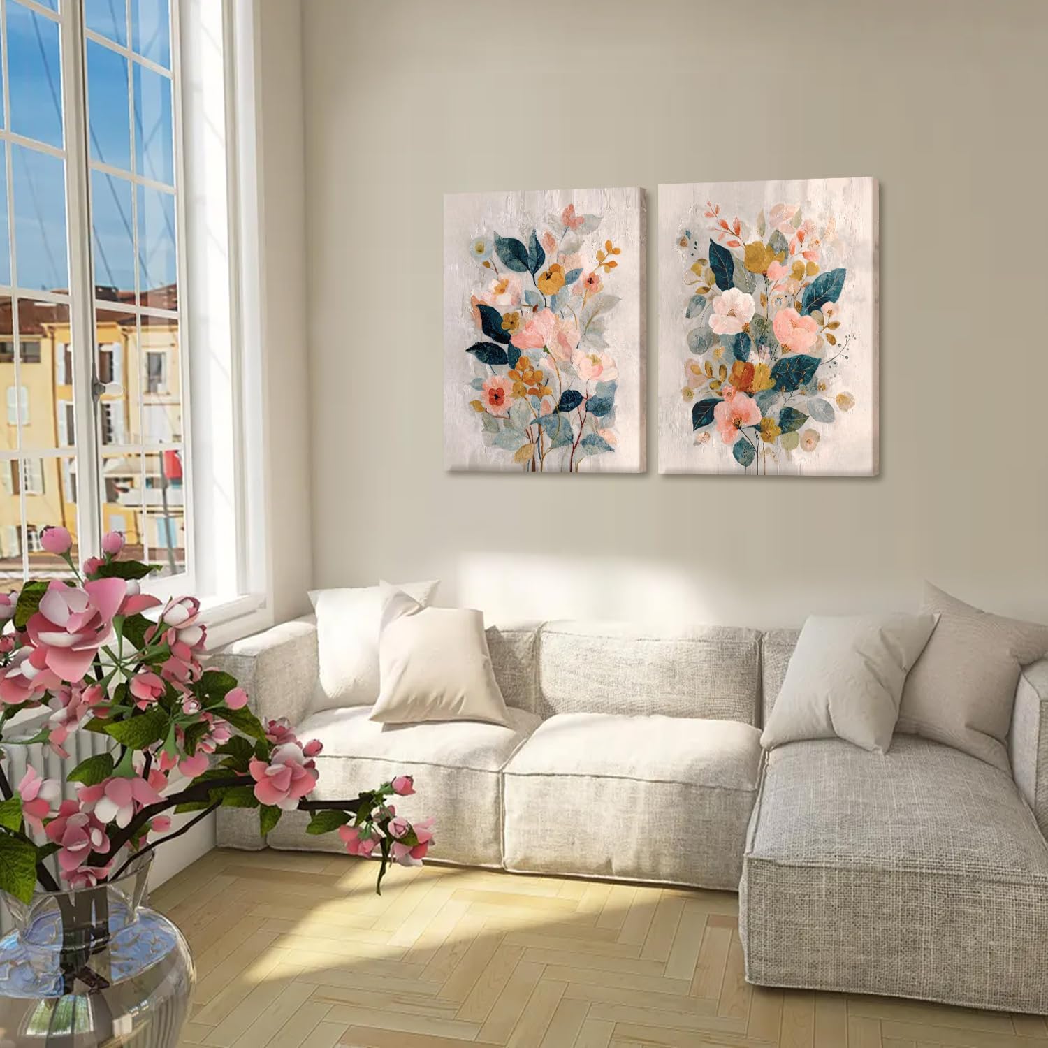 RUMSICH 2 Pcs Watercolor Floral Canvas Wall Art Colorful Wildflowers Print Posters Bohemian Botanical Wall Decor Modern Minimalist Flower Paintings Artwork Pictures Living Room Bedroom 12x16 Inch