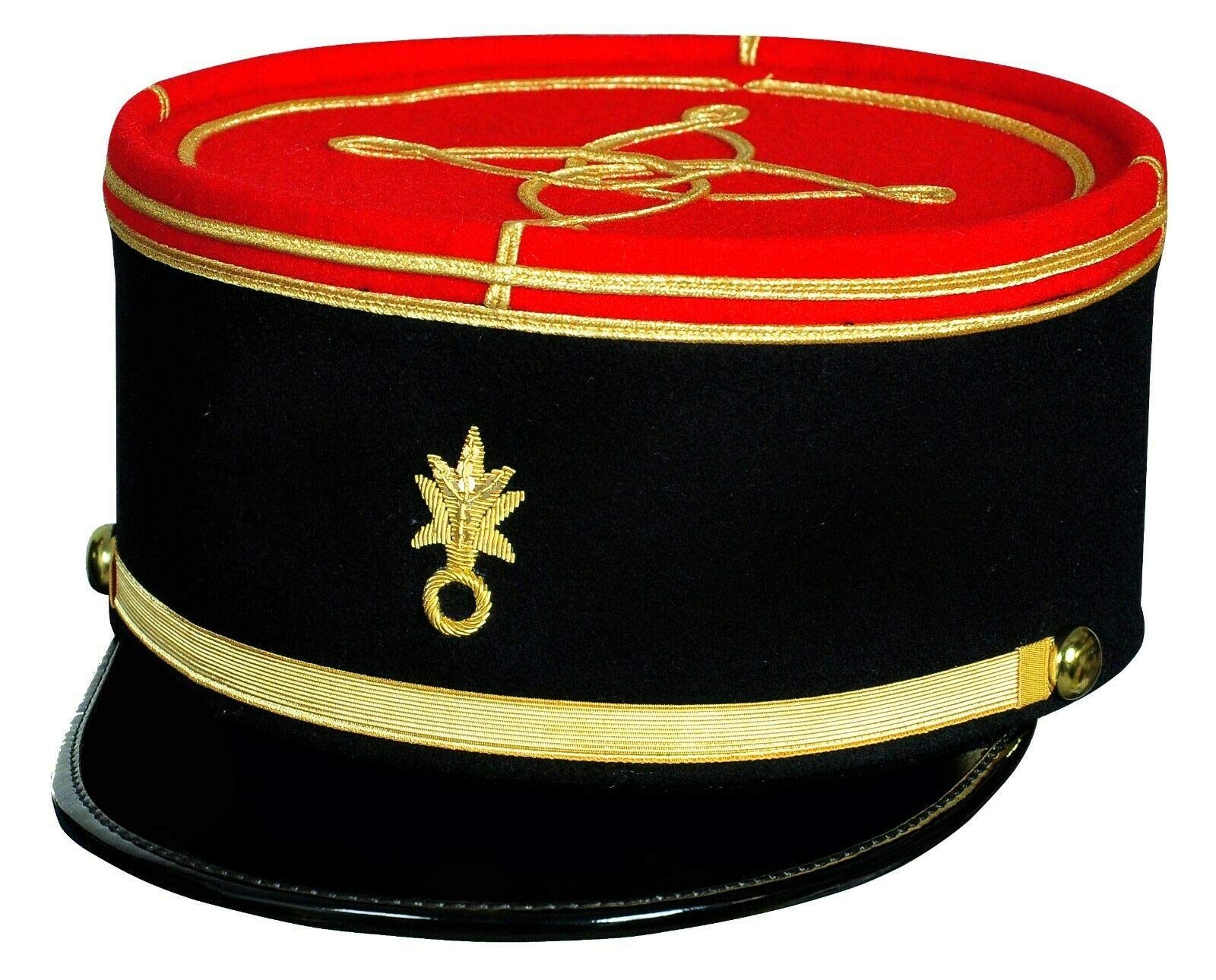French Military Kepi, Francia Army Ricamo Cap, Ufficiale Peak Cappello Ricamato Nero 7.375