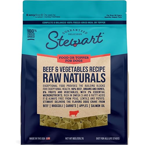 Stewart Raw Naturals Freeze Dried Raw Dog Food or Meal Topper, Beef & Vegetables Recipe, 8 Ounce Bag, Complete and Balanced Nutrition