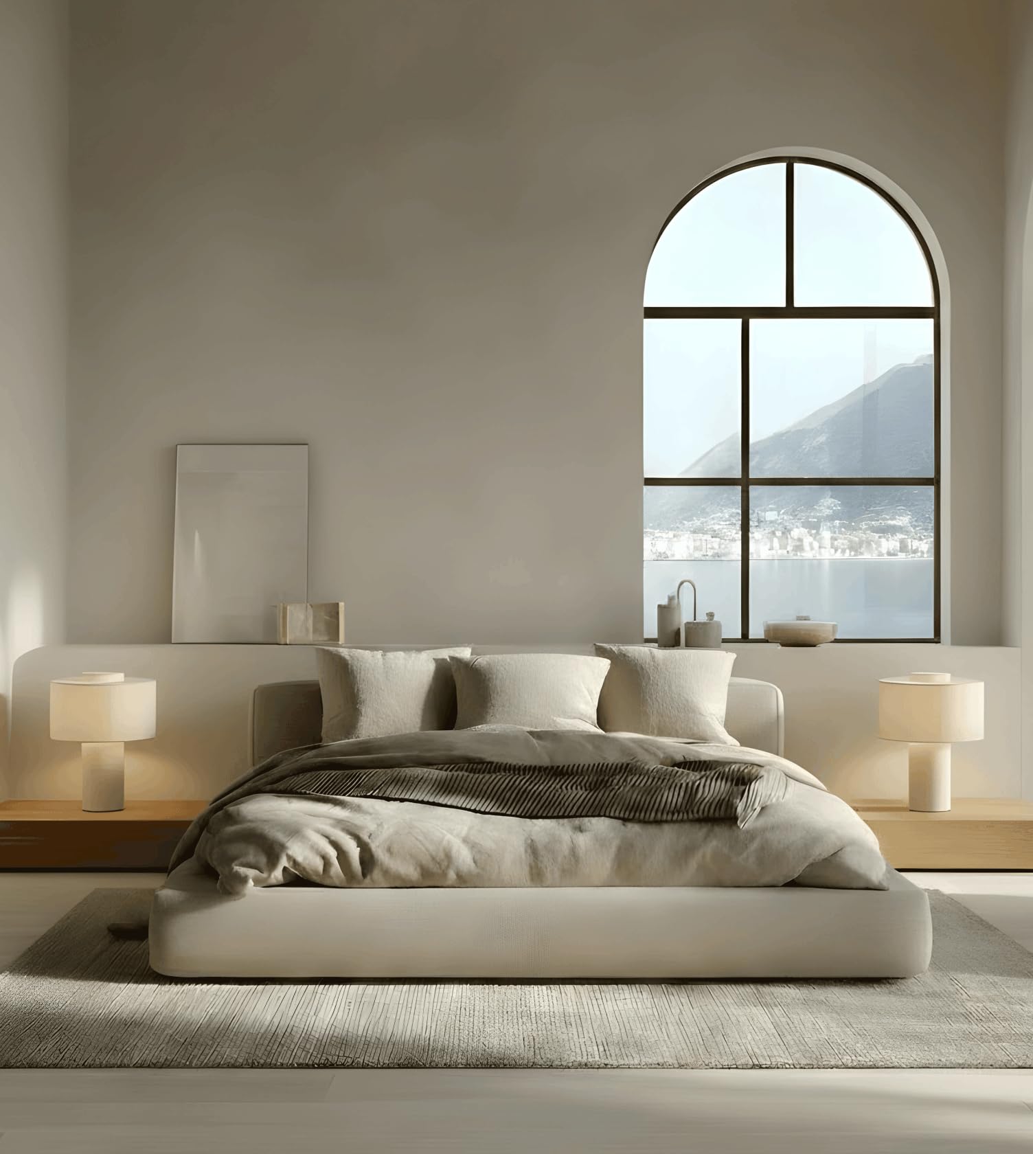 NEONA KAYA Tischleuchte Leinen Beige – Minimalistische Tischlampe im Scandi-Stil, E27-Fassung, dimmbar mit dimmbarem Leuchtmittel, SmartHome-fähig, warmweiß 2700K, IP20, 3 Jahre Garantie